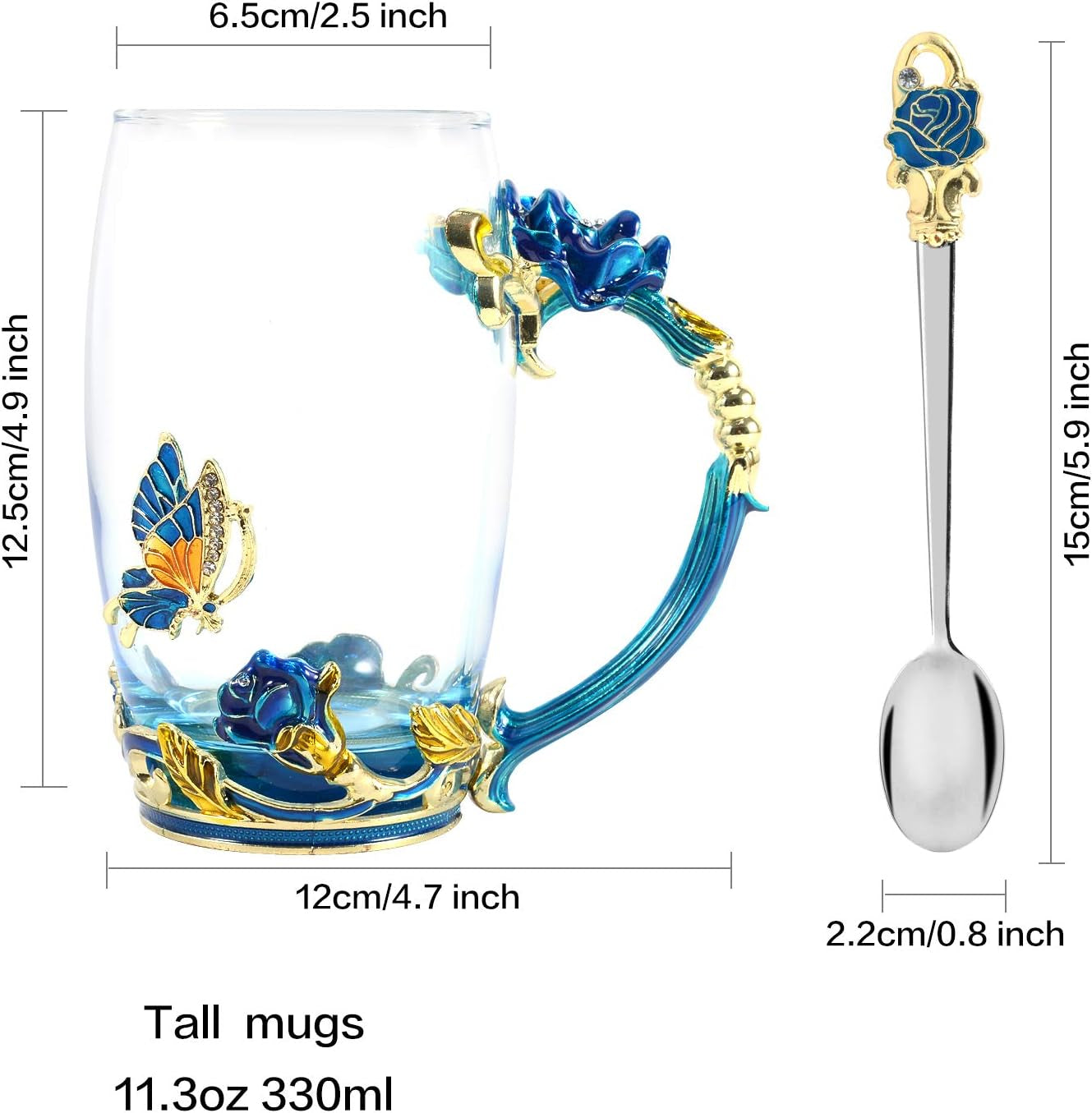 Handmade Enamel Teacup Set with Floral & Butterfly Design — The Perfect Gift for Tea Lovers