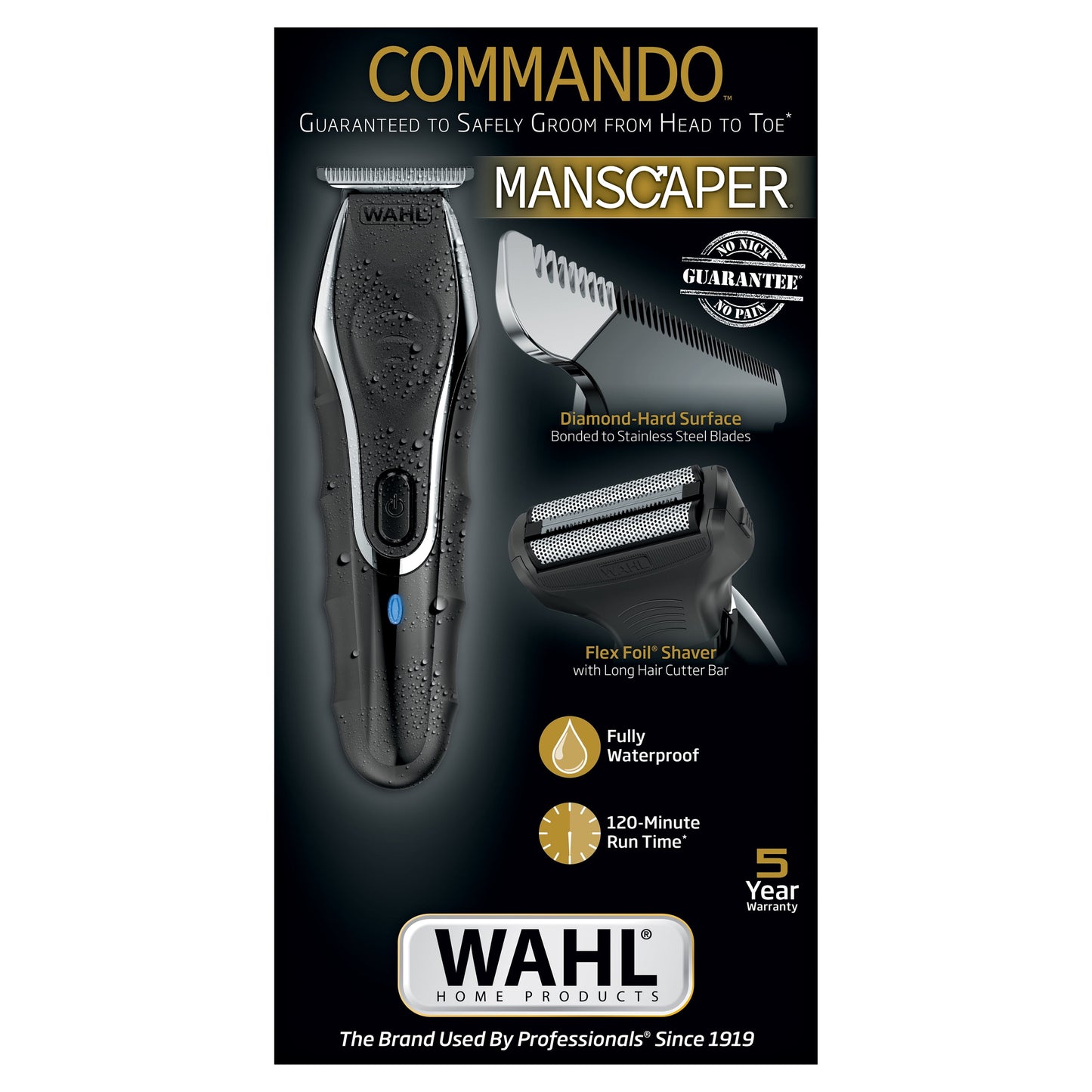 Commando Cordless Rechargeable Manscaper Wet/Dry Trimmer - Body Groomer for Men, Black 3024497