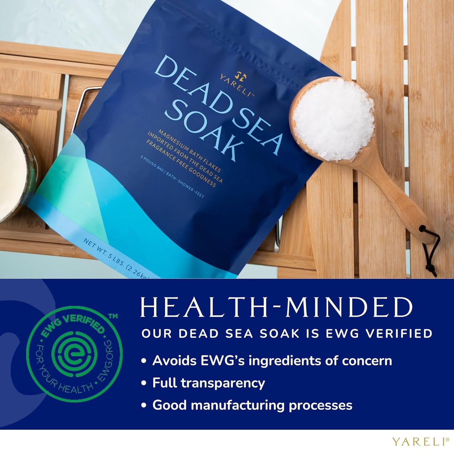 Yareli Magnesium Flakes, 15Lb, Dead Sea Bath & Foot Soak, Alternative to Epsom Salt with over 800,000Mg of Magnesium Chloride per Bag