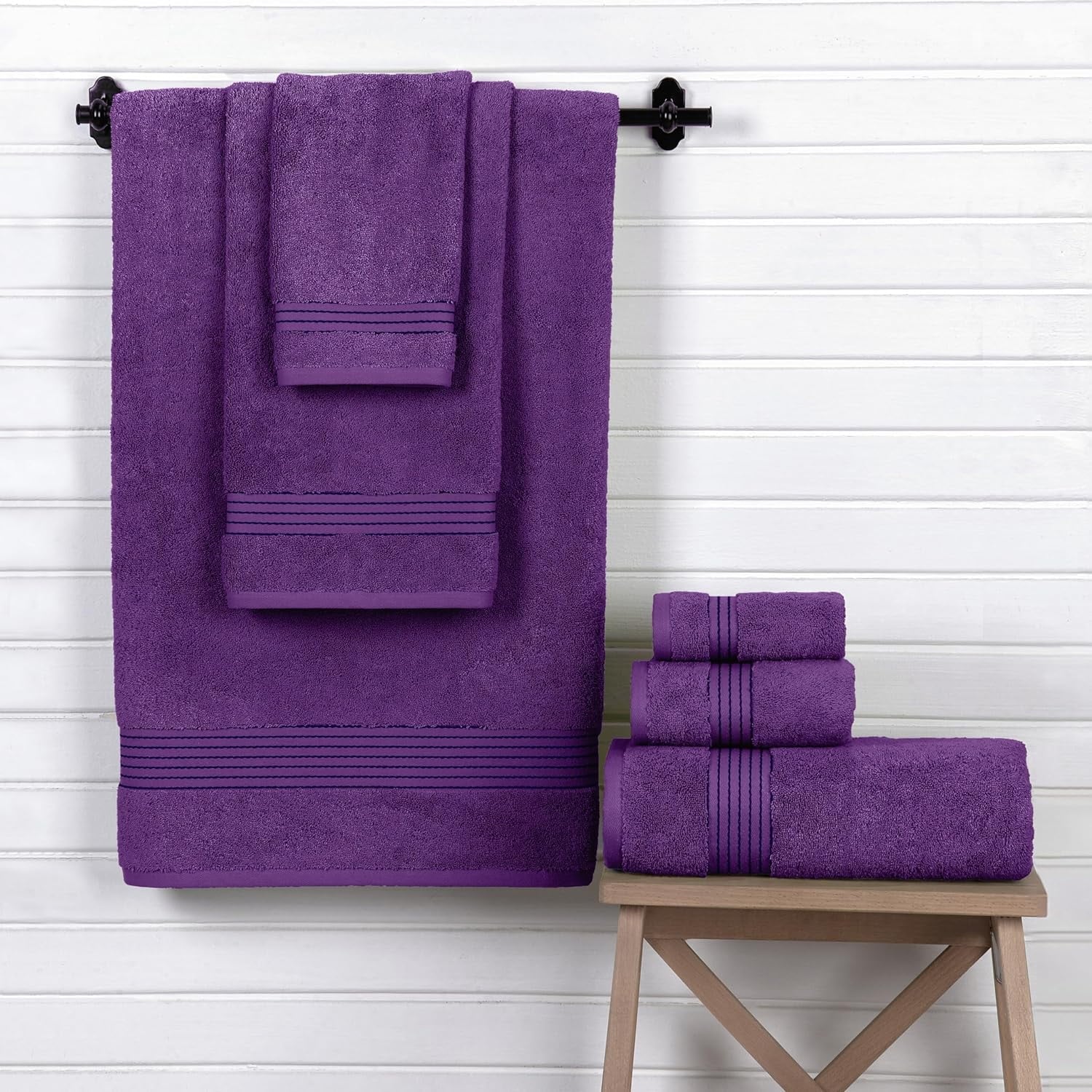 Luxury Spa and Hotel Quality Premium Cotton 6-Piece Towel Set (2 X Bath Towels, 2 X Hand Towels, 2 X Washcloths), Purple