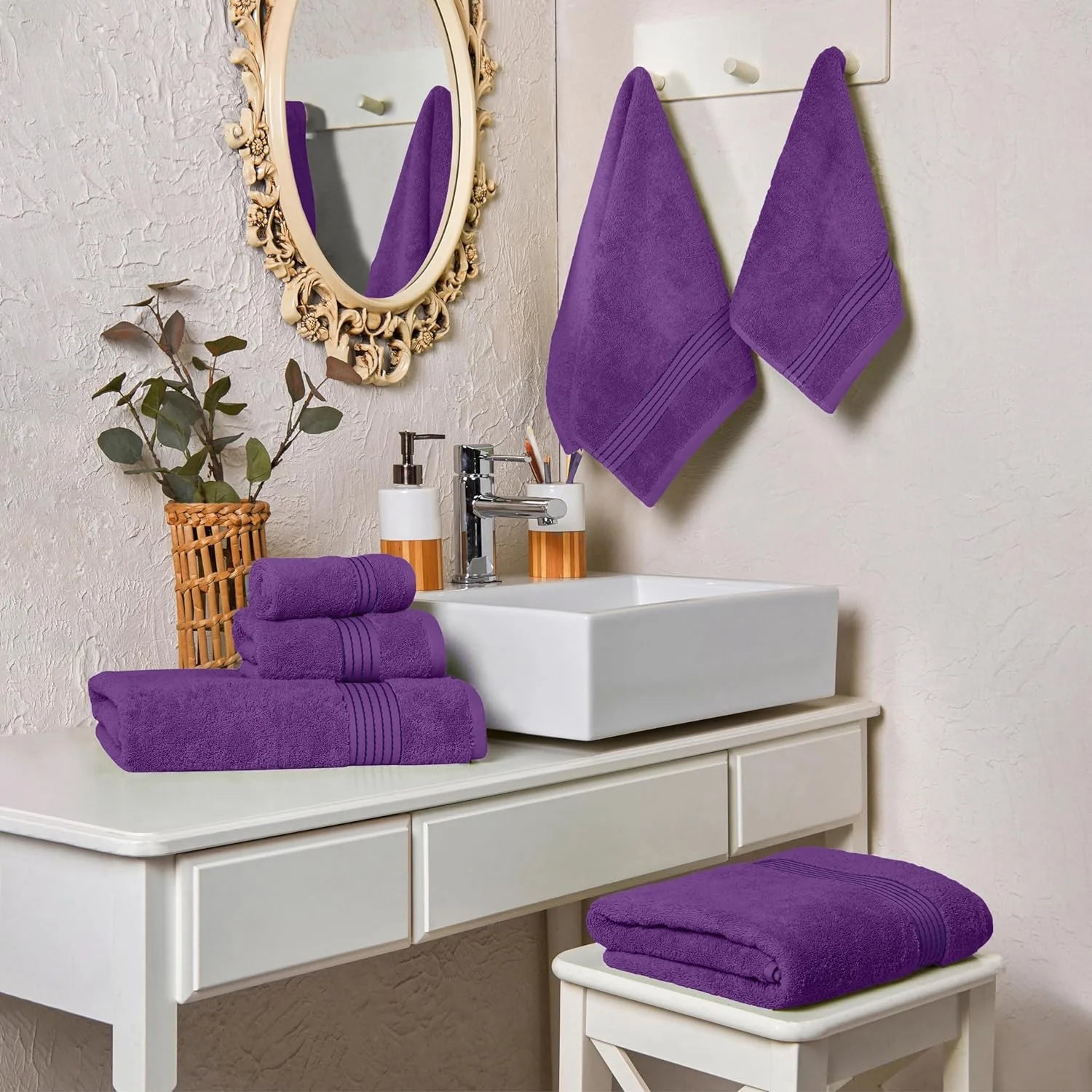 Luxury Spa and Hotel Quality Premium Cotton 6-Piece Towel Set (2 X Bath Towels, 2 X Hand Towels, 2 X Washcloths), Purple