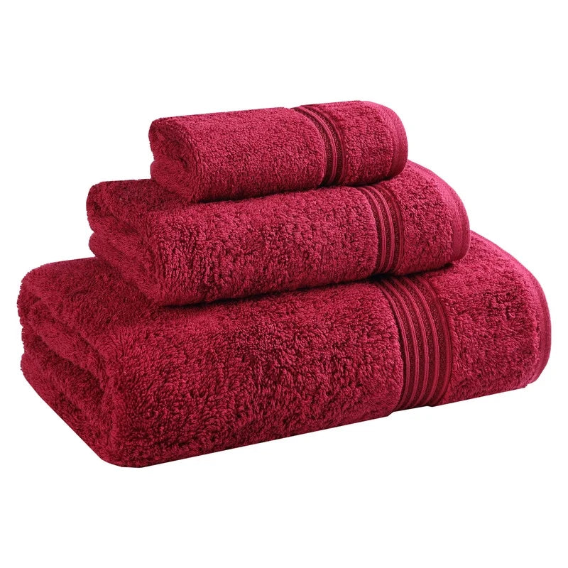Egyptian Cotton Absorbent 3-Piece Burgundy Towel Set