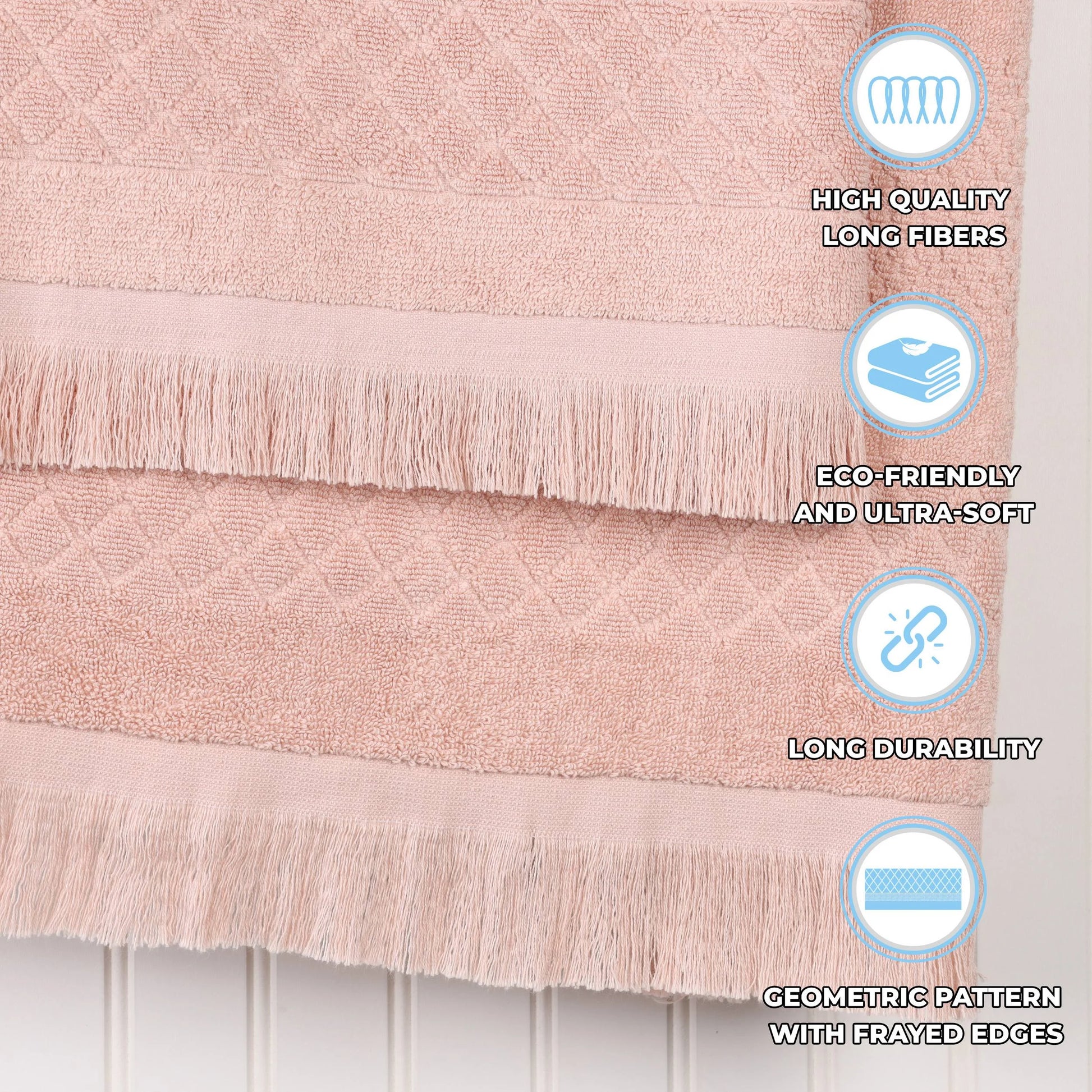 Rolla Cotton Geometric Soft 3 Piece Towel Set, Pink