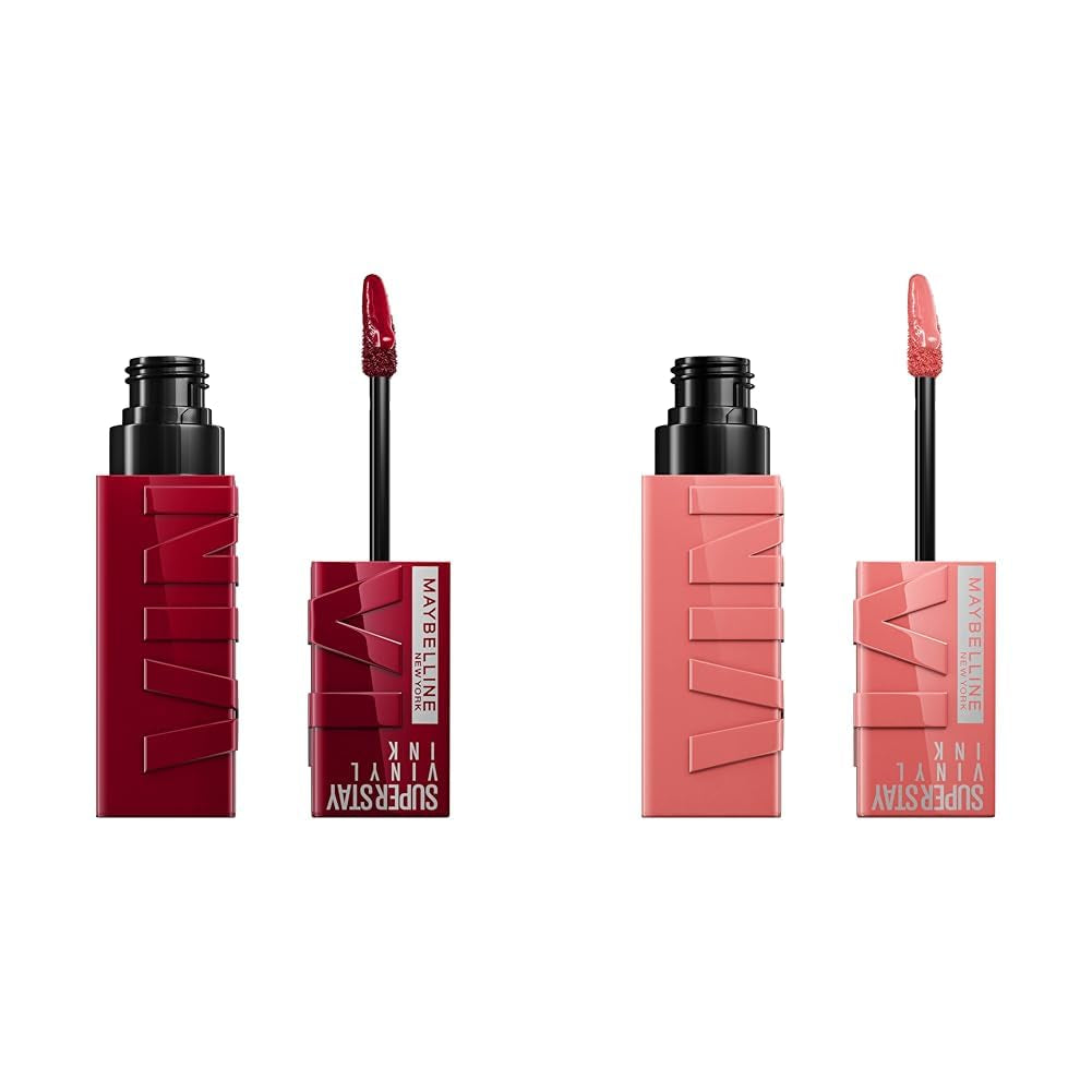 MAYBELLINE Super Stay Vinyl Ink Longwear No-Budge Liquid Lipcolor Makeup, Royal Deep Wine Red and Charmed Pink, 0.14 Fl Oz, 1 Count
