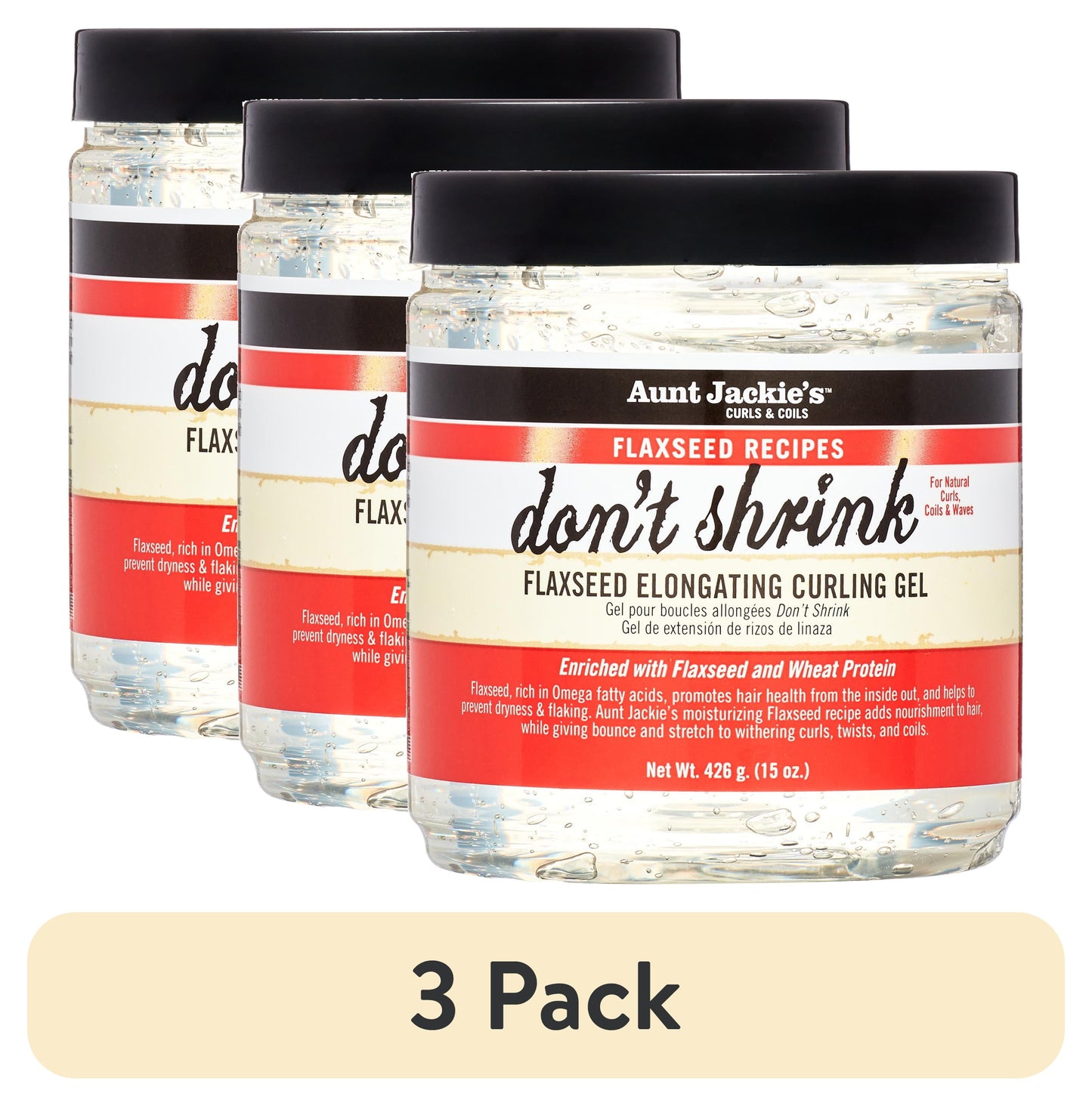 (3 Pack) Aunt Jackie’S Curls & Coils Don’T Shrink Flaxseed Elongating Curling Gel, 18 Oz., Female
