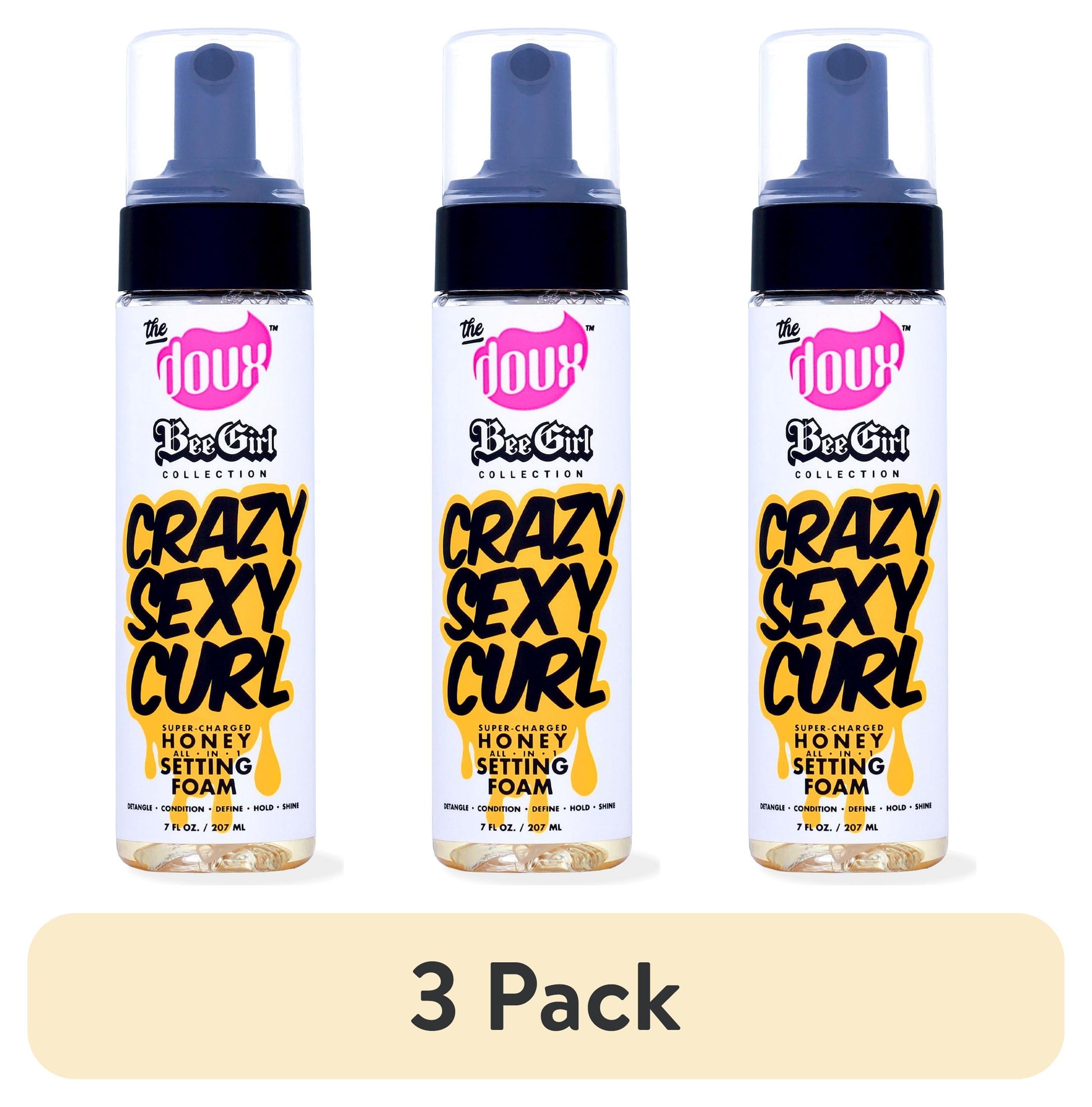 (3 Pack)  Bee Girl Crazy-Sexy-Curl Honey Setting Foam 7 Oz, Curly Hair Types, Pump Bottle, Unisex