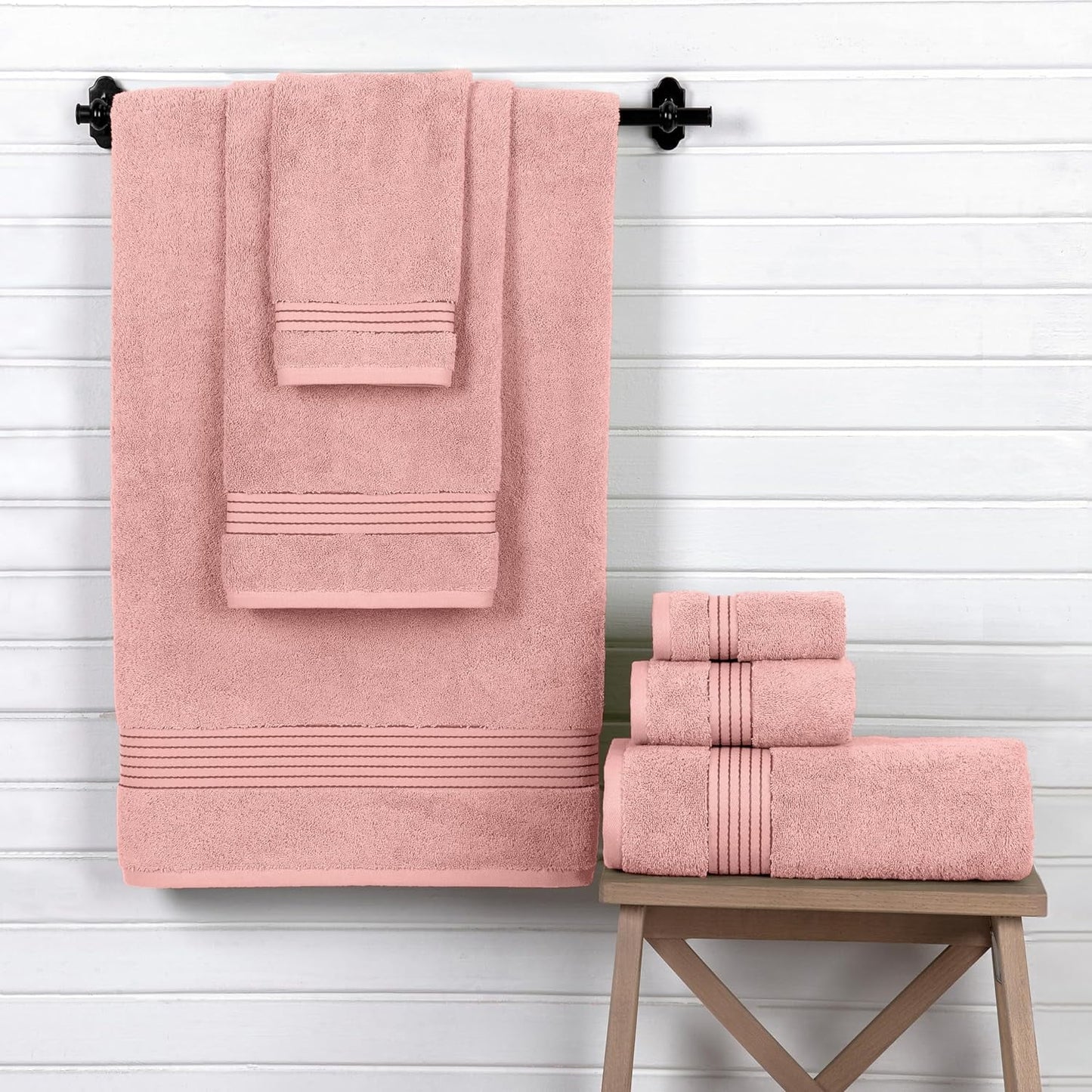 Holiday Gift Cotton 6-Piece Towel Set, Includes 2 Washcloths, 2 Hand Towels and 2 Bath Towels, 100% Turkish Cotton - Highly Absorbent and Super Soft Towels for Bathroom, Dusty Rose