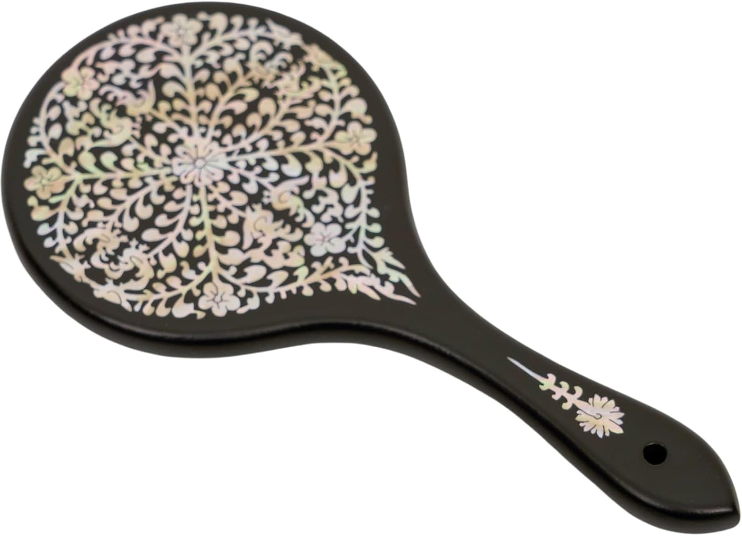 February Mountain Mother-Of-Pearl Hand Mirror – Korean Black Lacquer Mirror with Floral Inlay – Gift for Women, Mom, Wife, Daughter – Birthday, Mother’S Day, Christmas, Anniversary