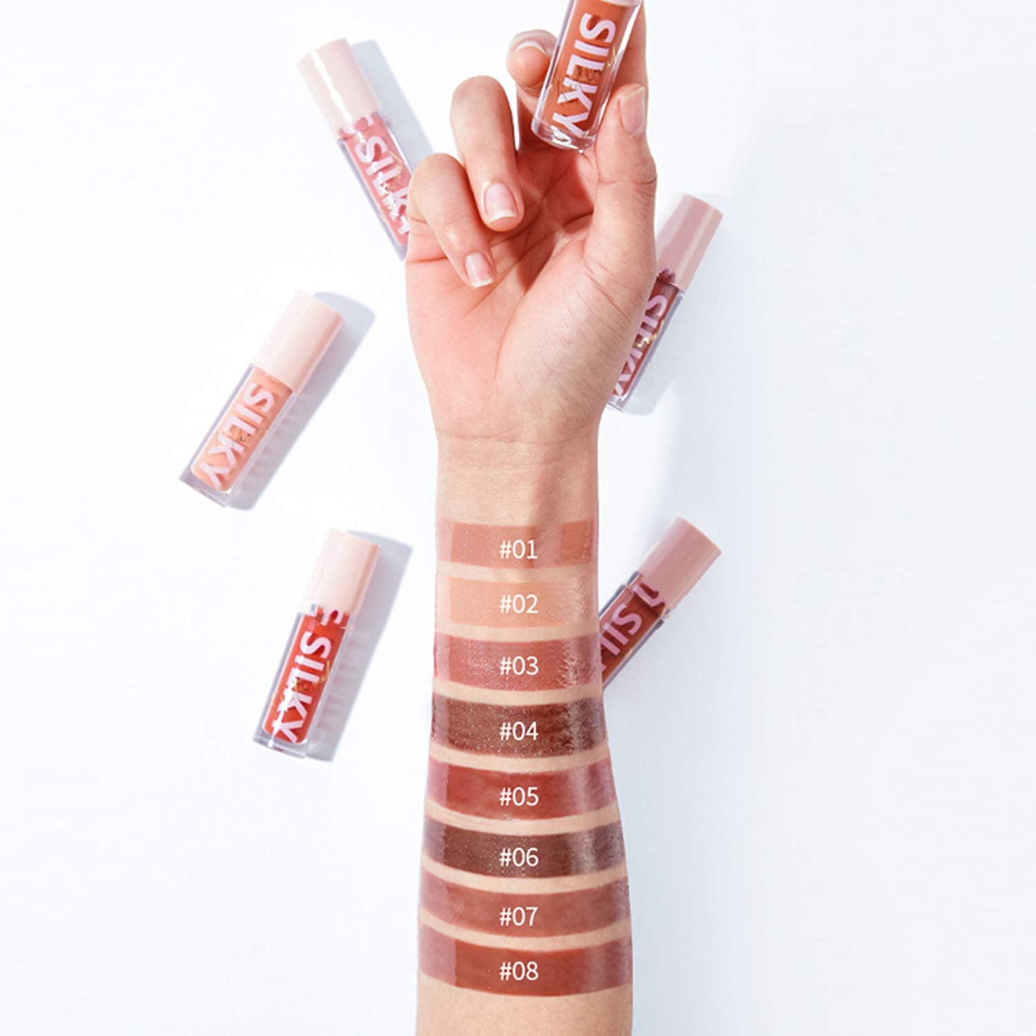 MAEPEOR Shiny Glossy Lipgloss Set 8PCS Non-Sticky Moisturizing Lip Gloss Long-Lasting High Shine & Shimmer Liquid Lipstick for Girls and Women (Shiny Glossy, Set 01)