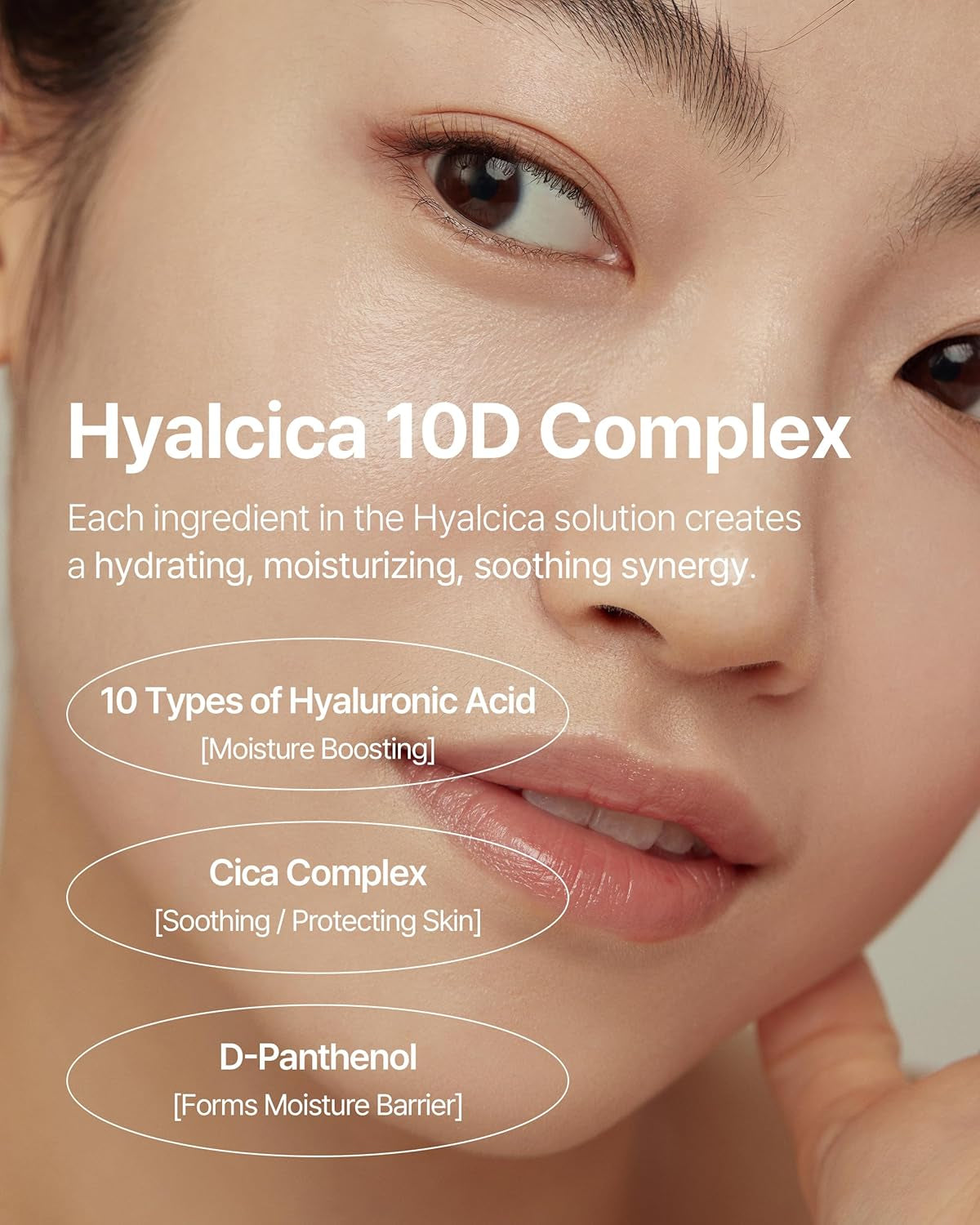 Hyalcica Total Moisture 10D Mask - Vegan Korean Moisturizing Face Mask Sheet with 10 Hyaluronic Acid and Cica - Non Sticky Refreshing - Derma Tested, 10 Sheets