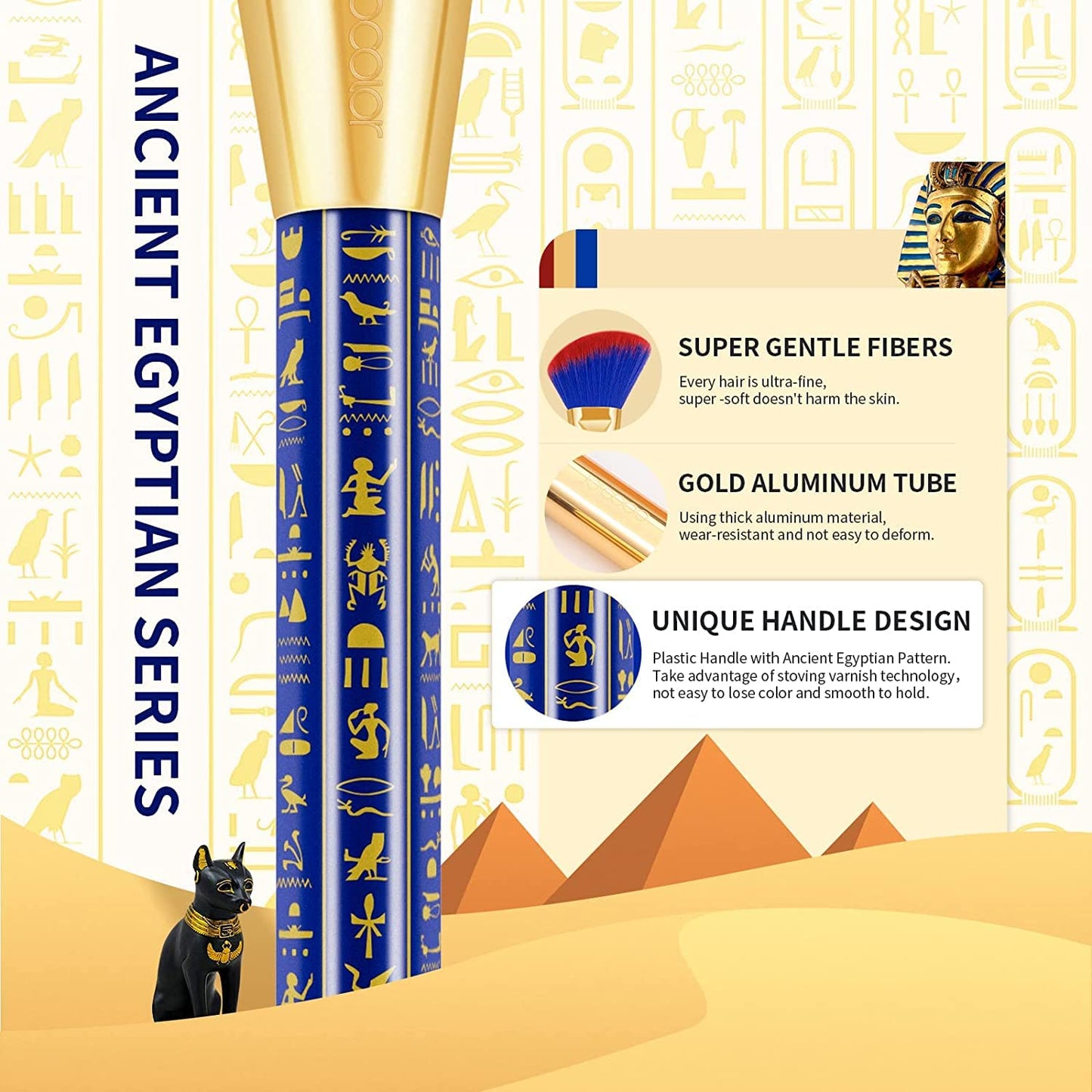 Docolor Makeup Brushes 19Pcs Makeup Brush Set Premium Gift Synthetic Powder Kabuki Foundation Contour Blush Concealer Eye Shadow Blending Liner Make up Brush Kit, Ancient Egyptian Series