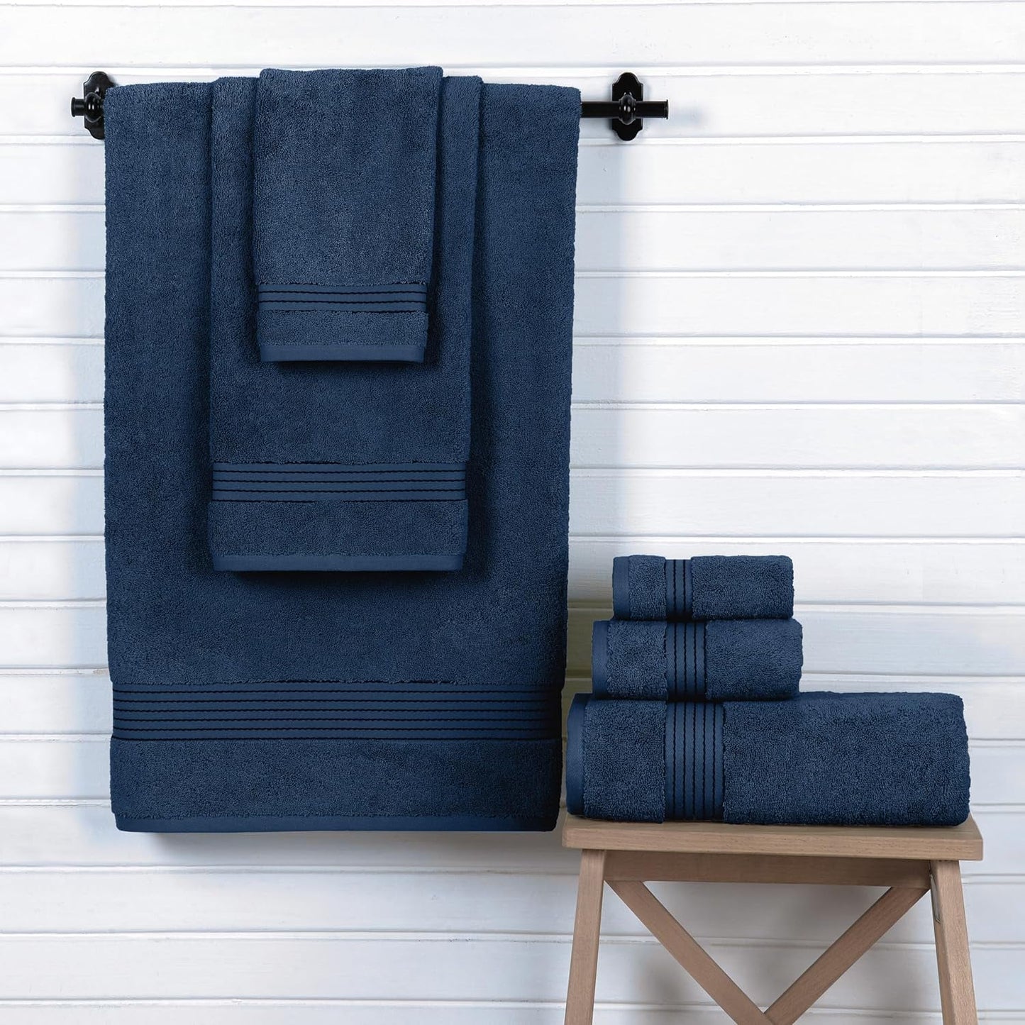 Hotel Quality Turkish Towel Set for Bathroom (6 Pcs Towel Set), Navy