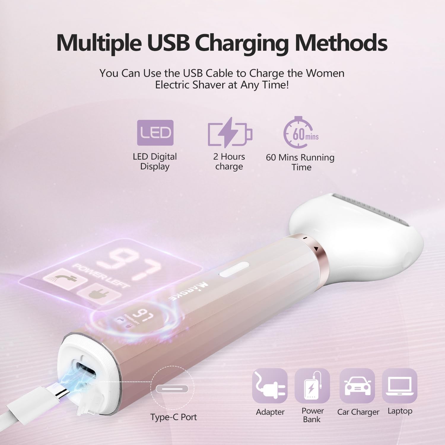 Electric Razors Shavers for Women, Bikini Trimmer 5 in 1 Lady Electric Shaver Razor Wet/Dry Face Razors for Face Nose Eyebrow Arms Armpit Legs Pubic Hair Area Painless Facial Hair Removal for Women