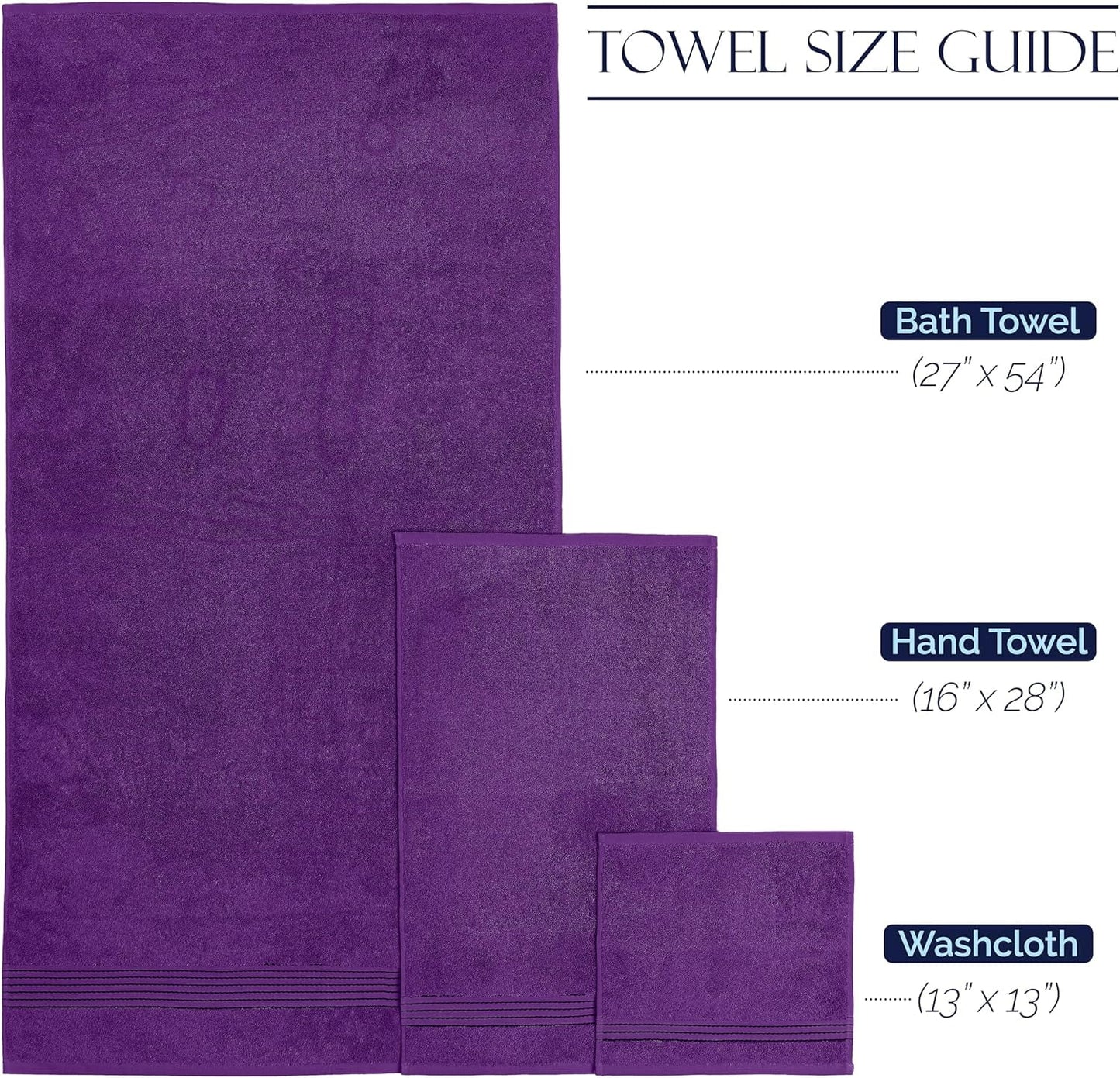 Luxury Spa and Hotel Quality Premium Cotton 6-Piece Towel Set (2 X Bath Towels, 2 X Hand Towels, 2 X Washcloths), Purple