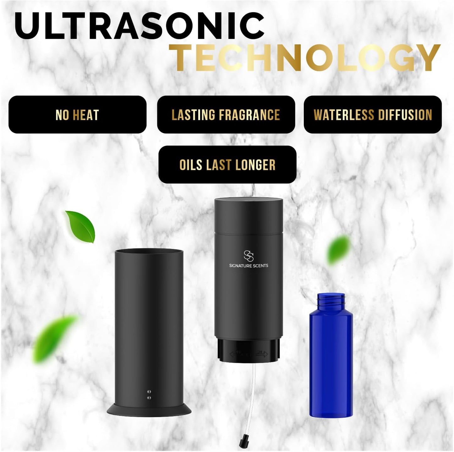 Luxury Essential Oil Diffuser – Waterless Oil Diffuser for Essential Oils - Scent Diffuser for Home & Hotel - Covers up to 1000 Sq. Ft. with Bluetooth App Control (Black)