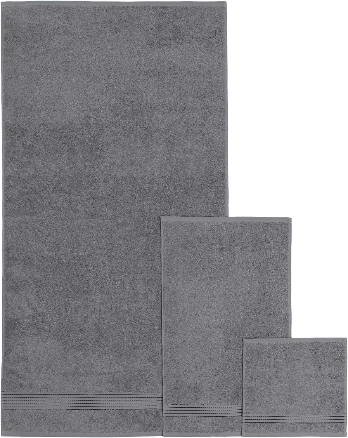 100% Cotton Luxury Bathroom Towels Set, Quick Dry, 2 Bath Towels, 2 Hand Towels, 2 Wash Cloths - 6 Piece Set, Grey