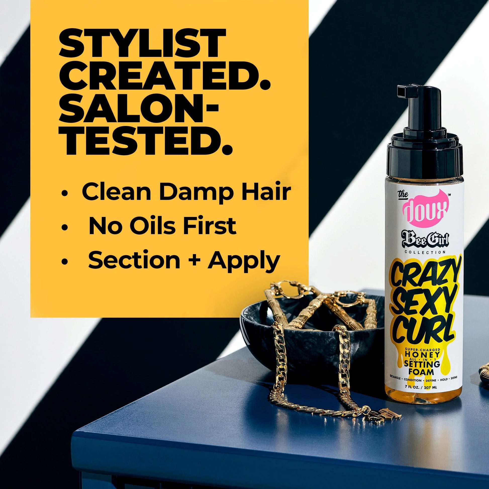 (3 Pack)  Bee Girl Crazy-Sexy-Curl Honey Setting Foam 7 Oz, Curly Hair Types, Pump Bottle, Unisex