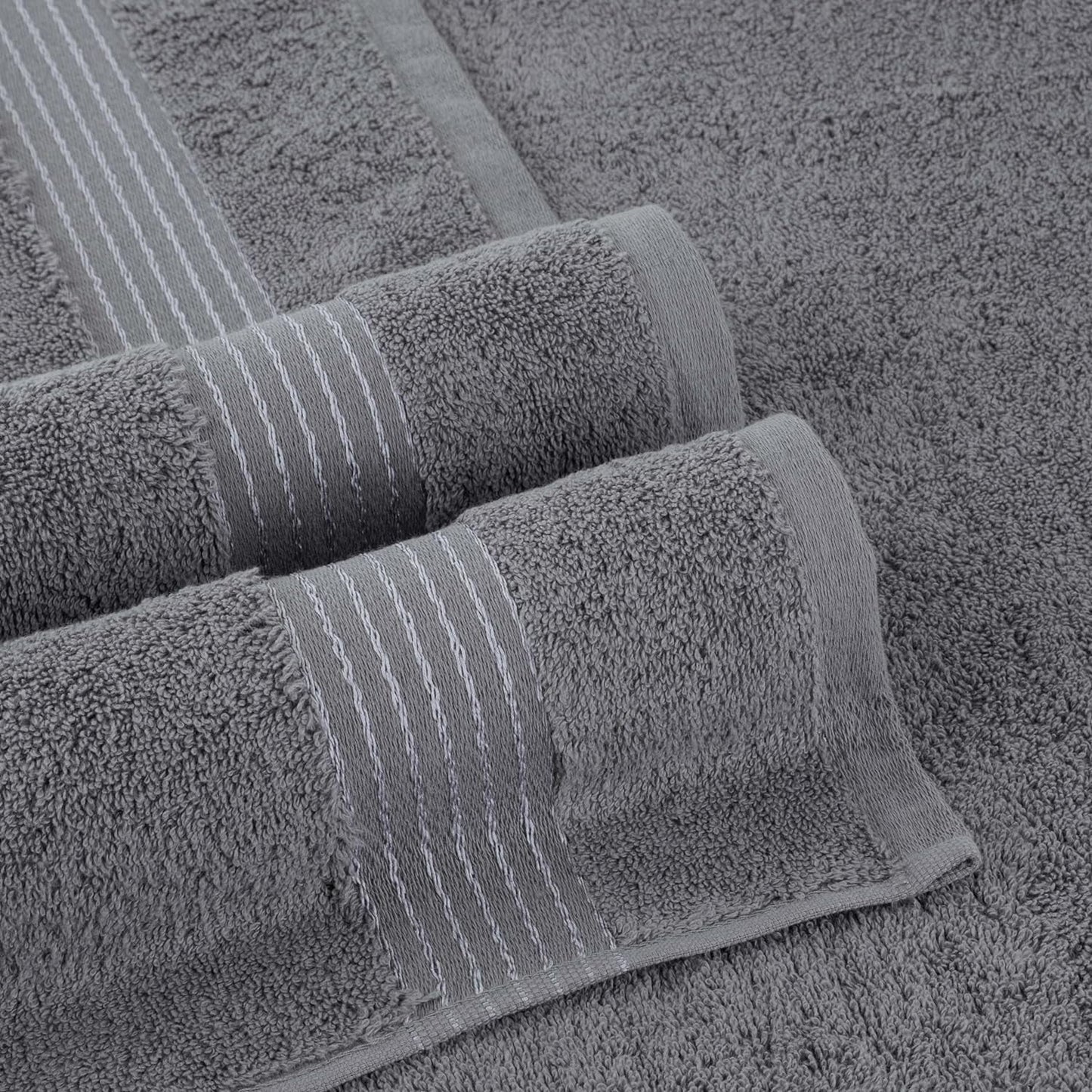 100% Cotton Luxury Bathroom Towels Set, Quick Dry, 2 Bath Towels, 2 Hand Towels, 2 Wash Cloths - 6 Piece Set, Grey