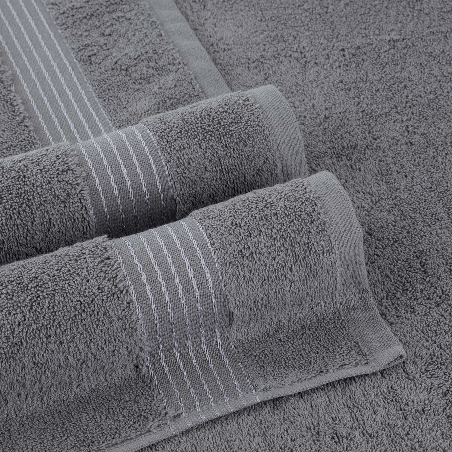 100% Cotton Luxury Bathroom Towels Set, Quick Dry, 2 Bath Towels, 2 Hand Towels, 2 Wash Cloths - 6 Piece Set, Grey