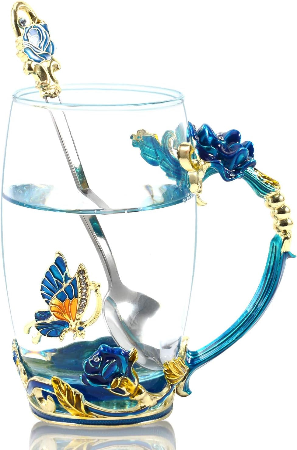 Handmade Enamel Teacup Set with Floral & Butterfly Design — The Perfect Gift for Tea Lovers