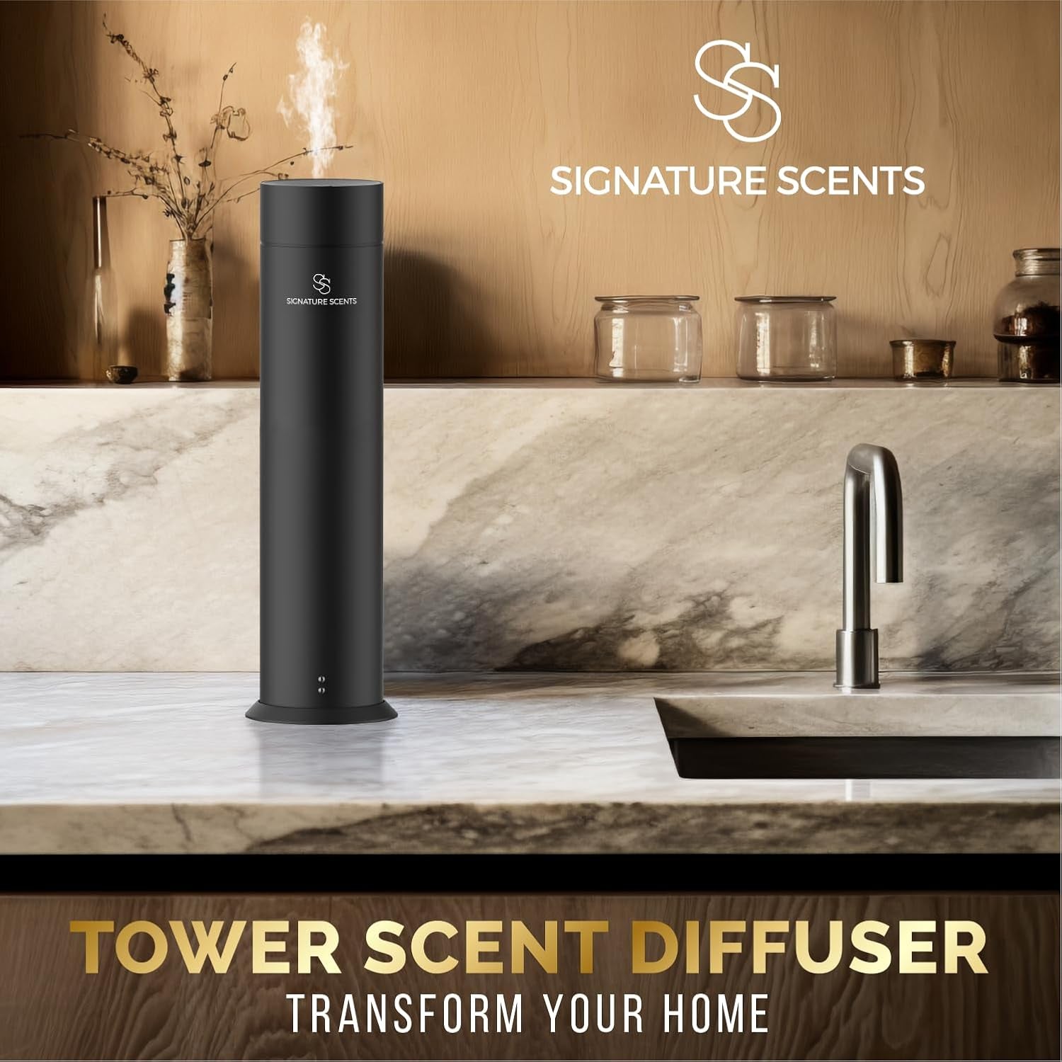 Luxury Essential Oil Diffuser – Waterless Oil Diffuser for Essential Oils - Scent Diffuser for Home & Hotel - Covers up to 1000 Sq. Ft. with Bluetooth App Control (Black)