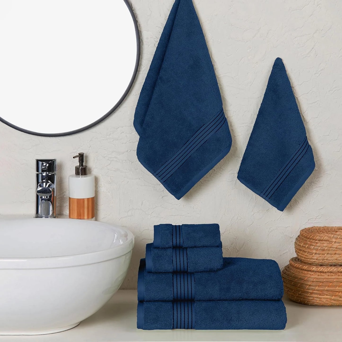 Hotel Quality Turkish Towel Set for Bathroom (6 Pcs Towel Set), Navy
