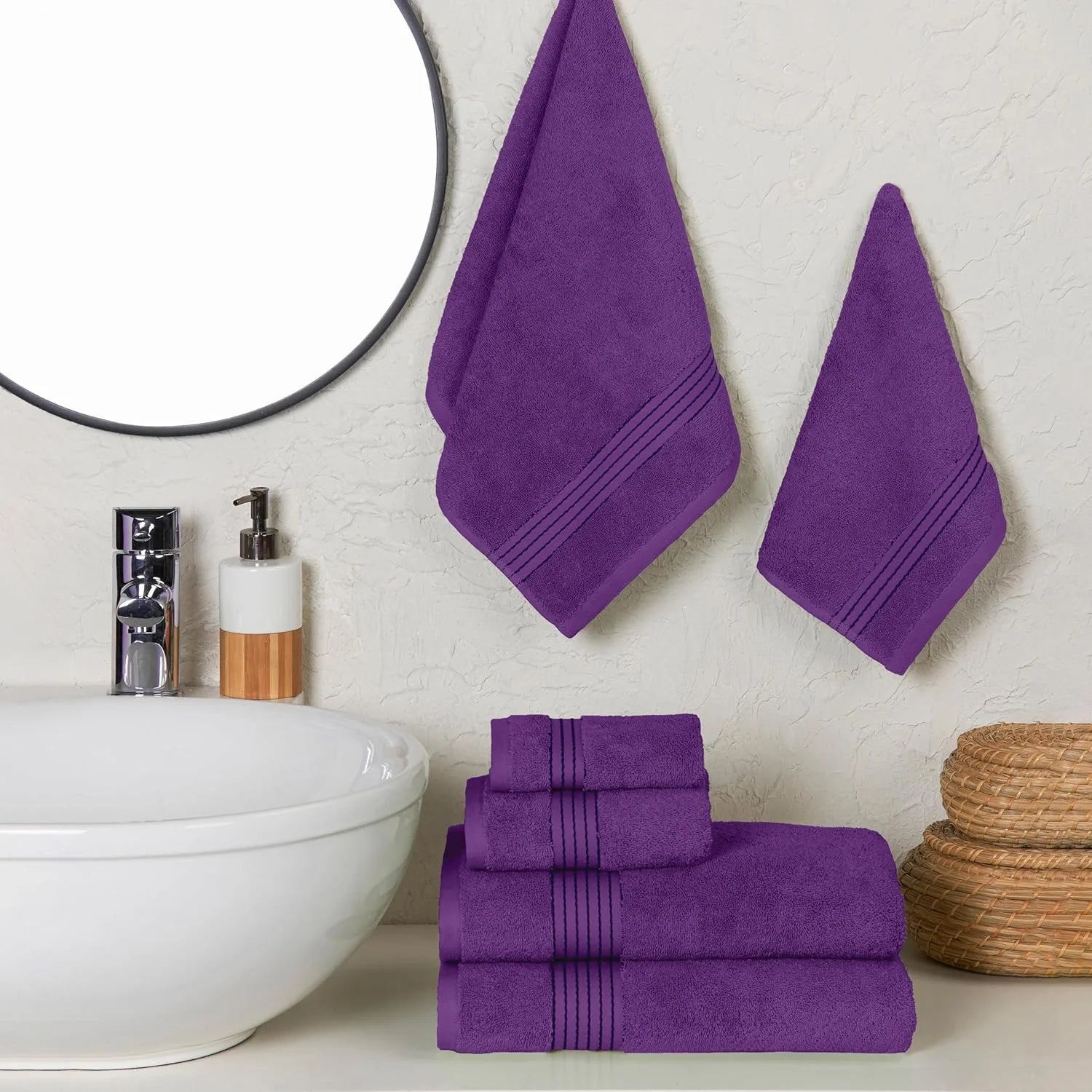 Luxury Spa and Hotel Quality Premium Cotton 6-Piece Towel Set (2 X Bath Towels, 2 X Hand Towels, 2 X Washcloths), Purple