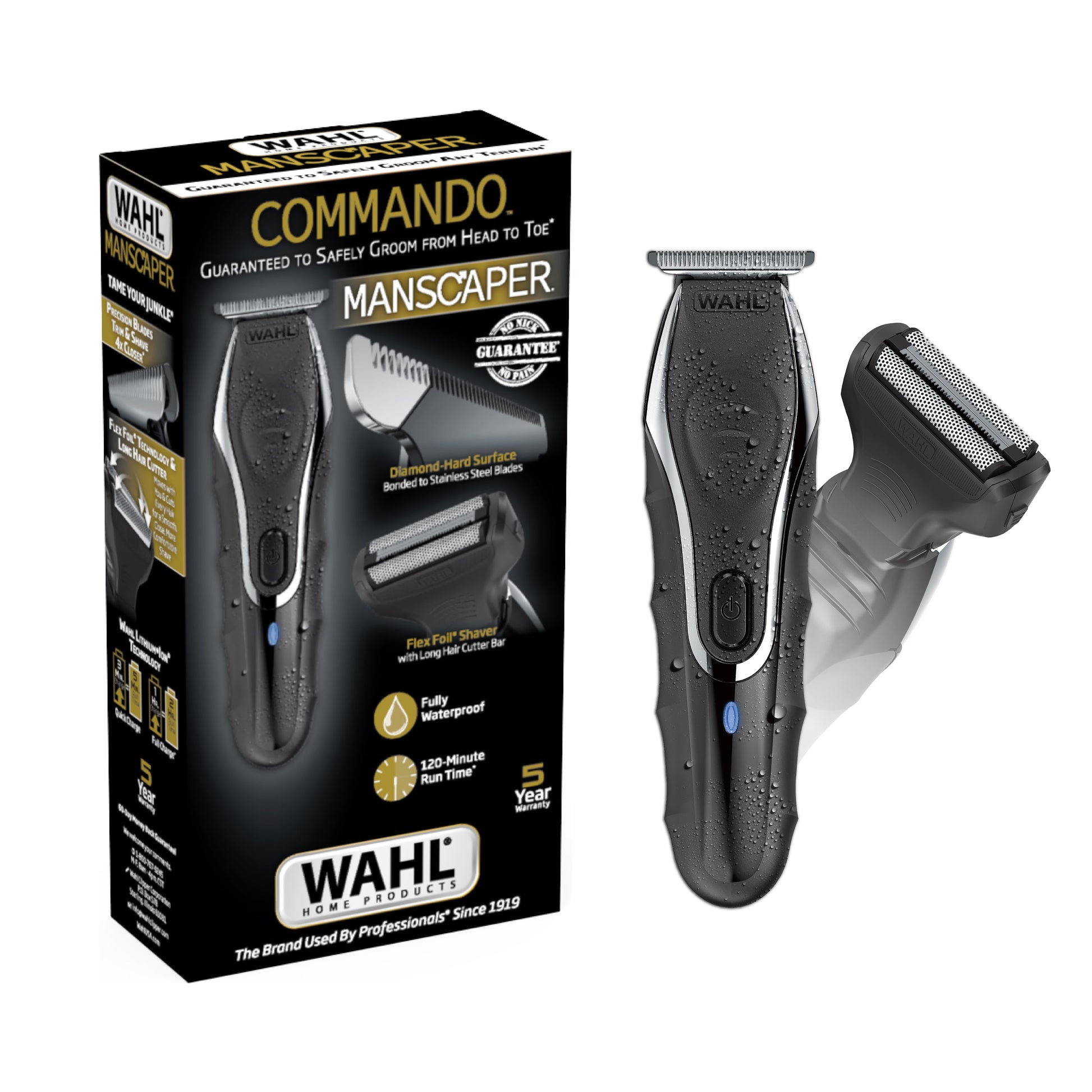 Commando Cordless Rechargeable Manscaper Wet/Dry Trimmer - Body Groomer for Men, Black 3024497