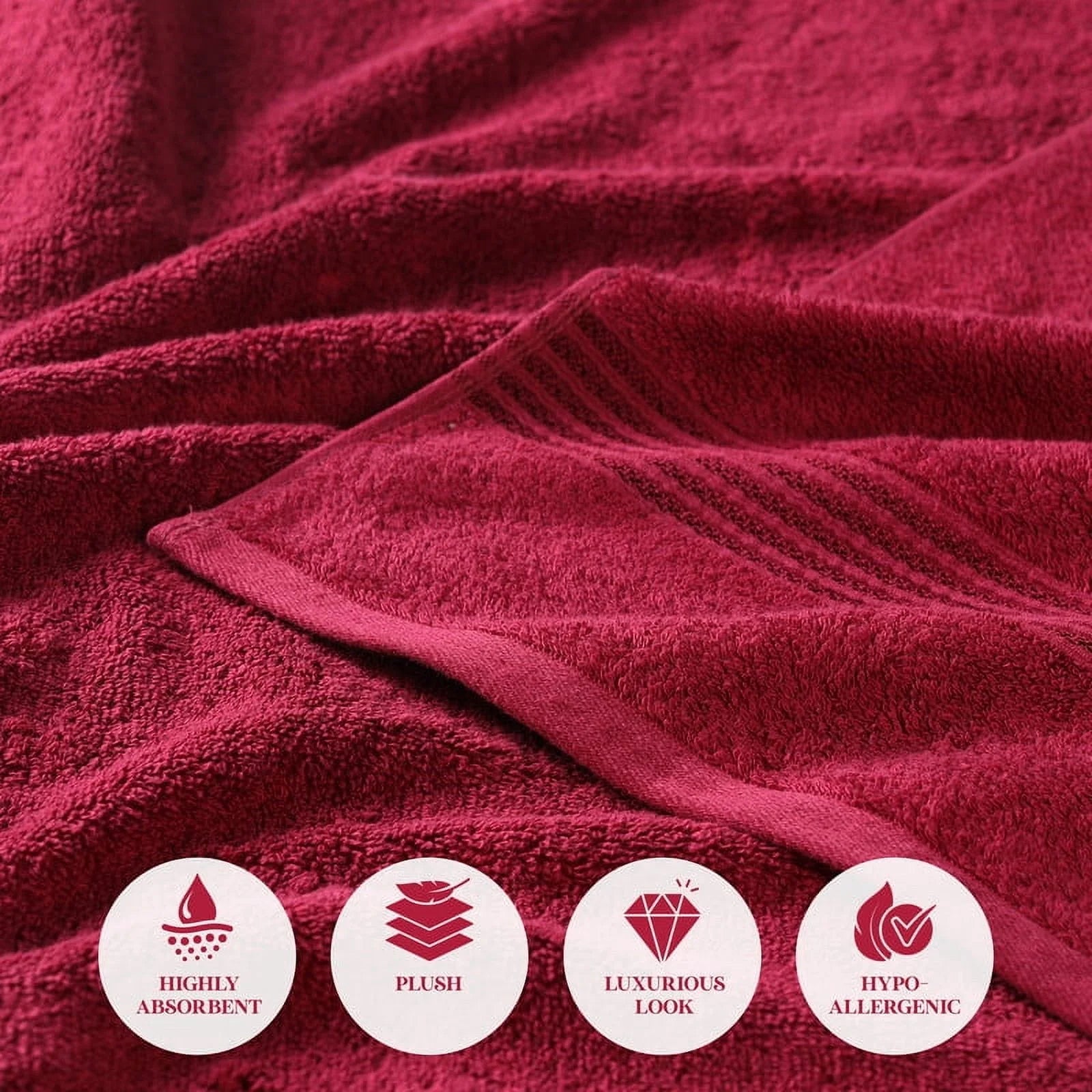 Egyptian Cotton Absorbent 3-Piece Burgundy Towel Set