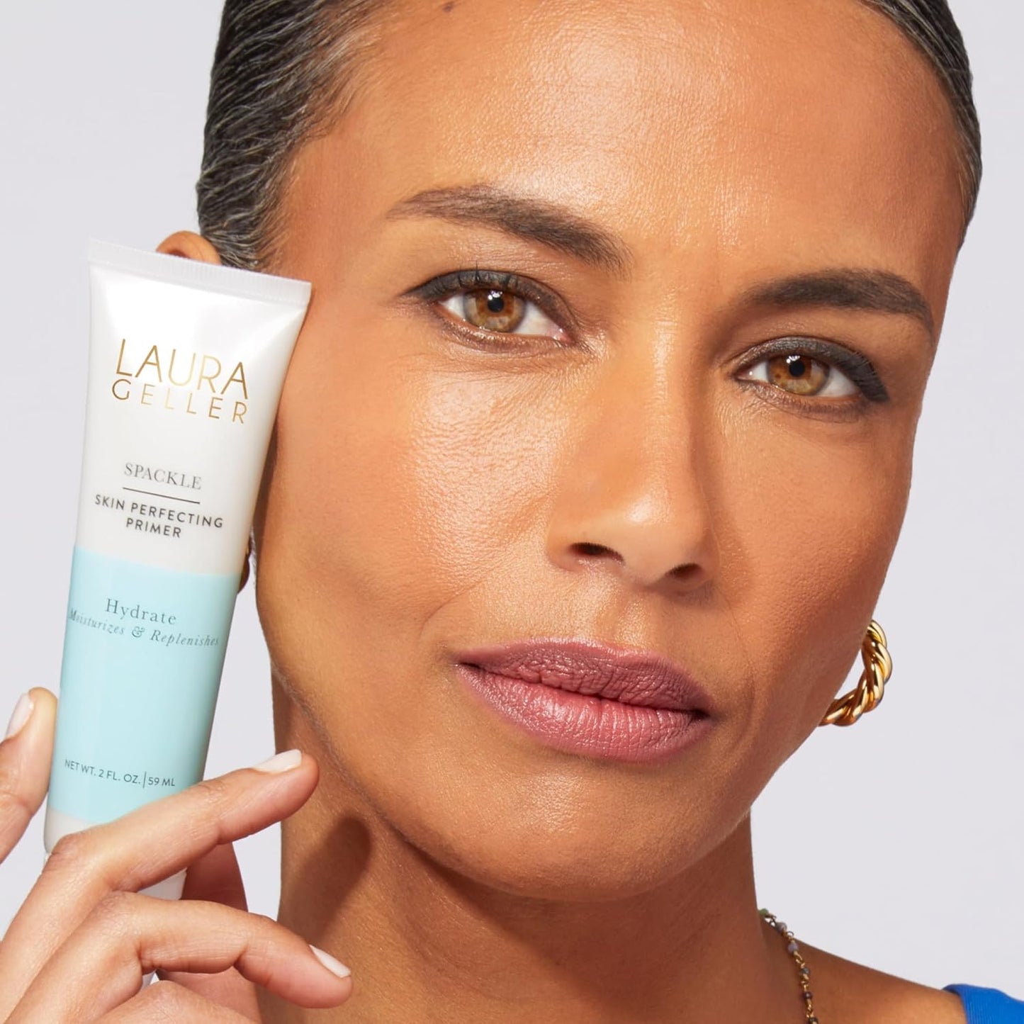 LAURA GELLER NEW YORK Laura'S Must-Haves Kit 3Pc: Baked Balance-N-Brighten Powder Foundation, Porcelain + Spackle Skin Perfecting Makeup Primer, Hydrate + Airbrush round Kabuki Brush