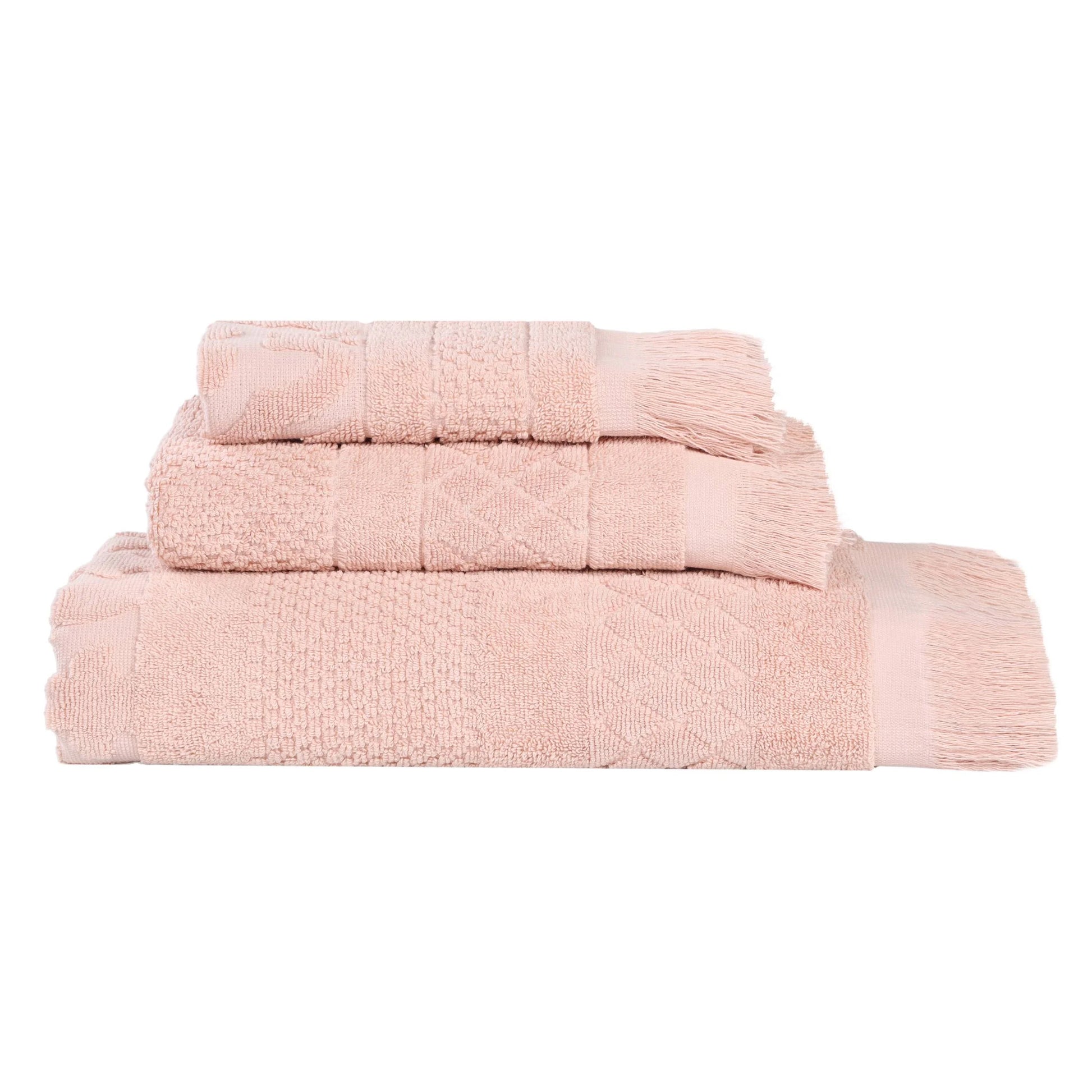 Rolla Cotton Geometric Soft 3 Piece Towel Set, Pink