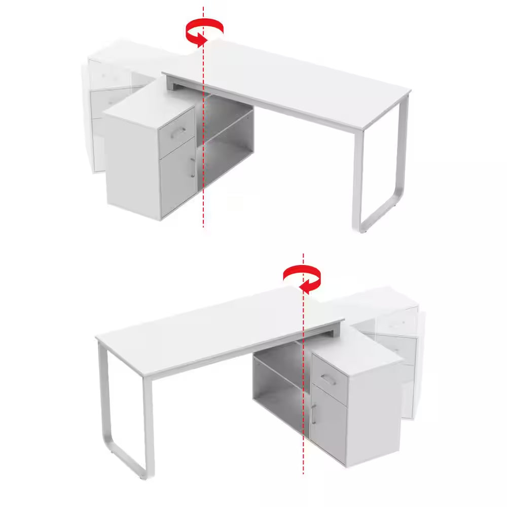 55.1" W : L-Shaped White Finish 1-Drawer Wooden Commercial Writing Desk with Open Shelves and Eco-Friendly Paint Finish