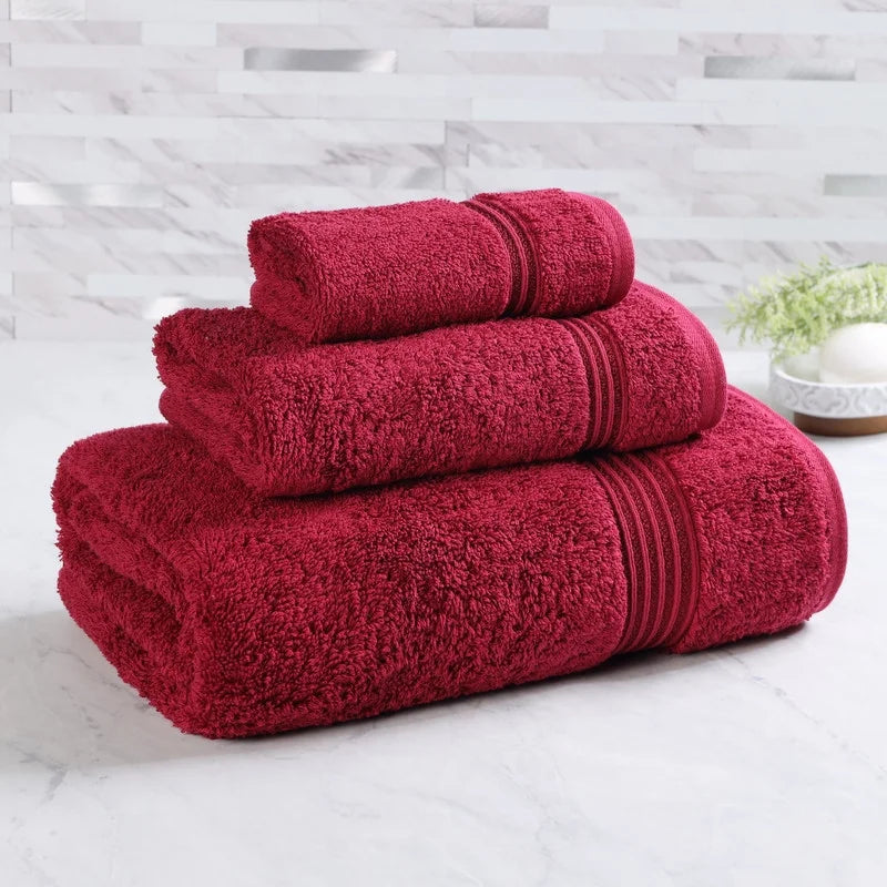 Egyptian Cotton Absorbent 3-Piece Burgundy Towel Set