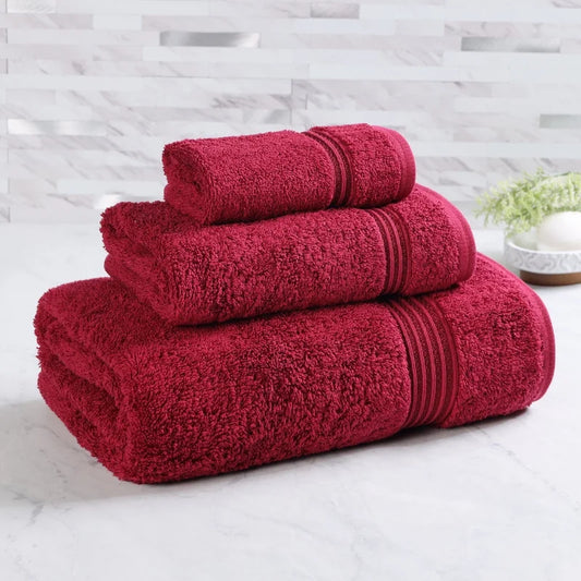 Egyptian Cotton Absorbent 3-Piece Burgundy Towel Set