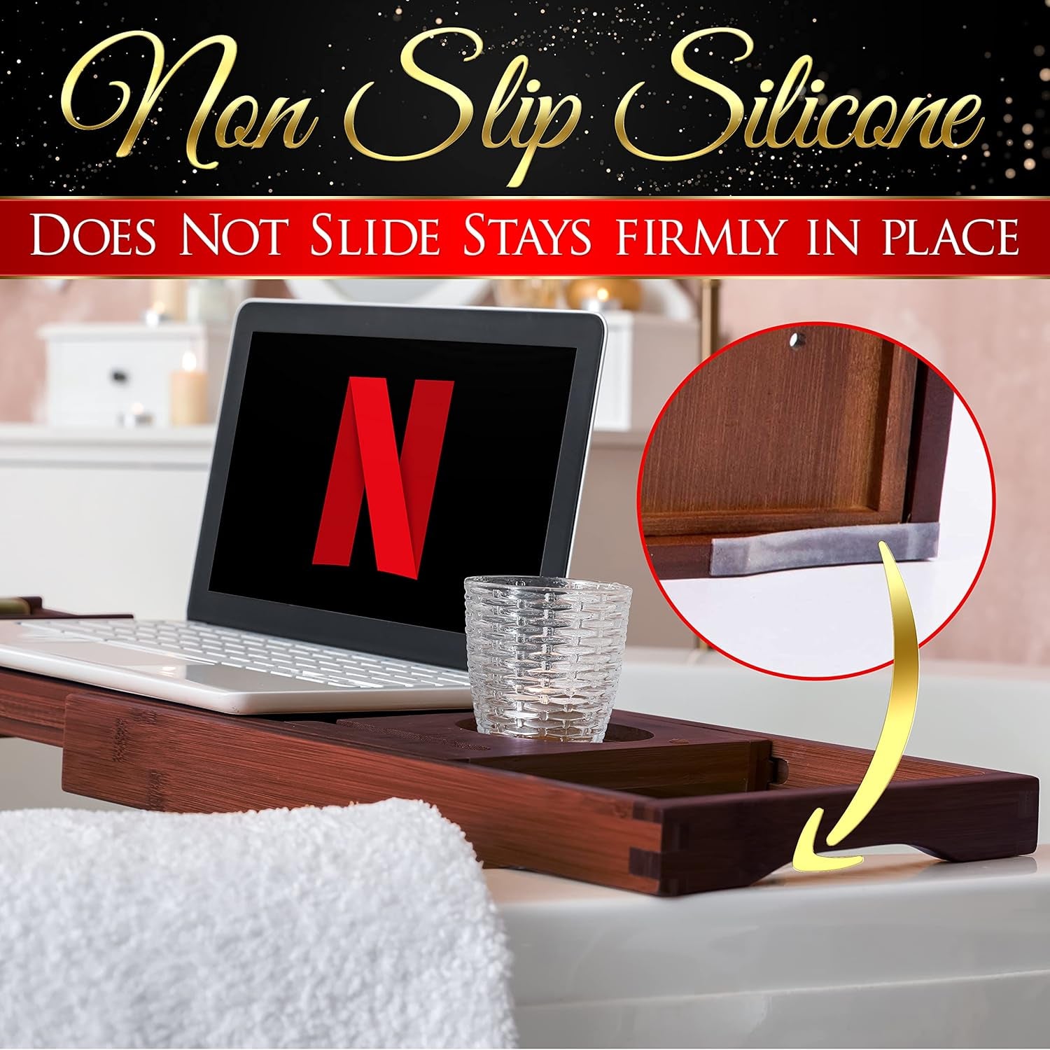 Serenelife Natural Bamboo Bathtub Caddy - Extendable & Adjustable Tray, Ergonomically Designed with Integrated Device/Book Holder with Removable Trays for Bath Accessories (Brown)