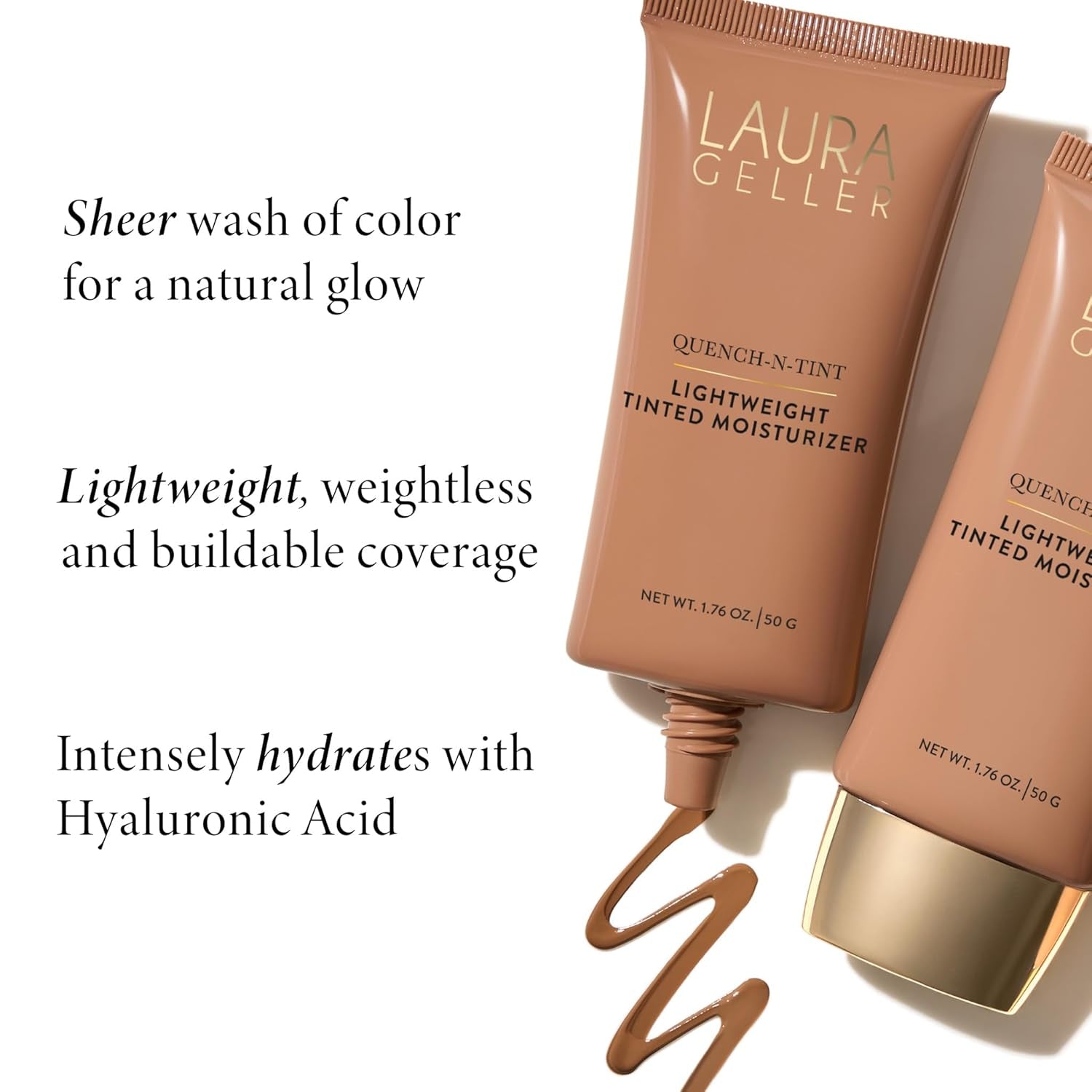 LAURA GELLER NEW YORK Quench-N-Tint Tinted Moisturizer - Deep - Sheer to Light Buildable Coverage - Natural Glow Finish - Lightweight Formula with Hyaluronic Acid