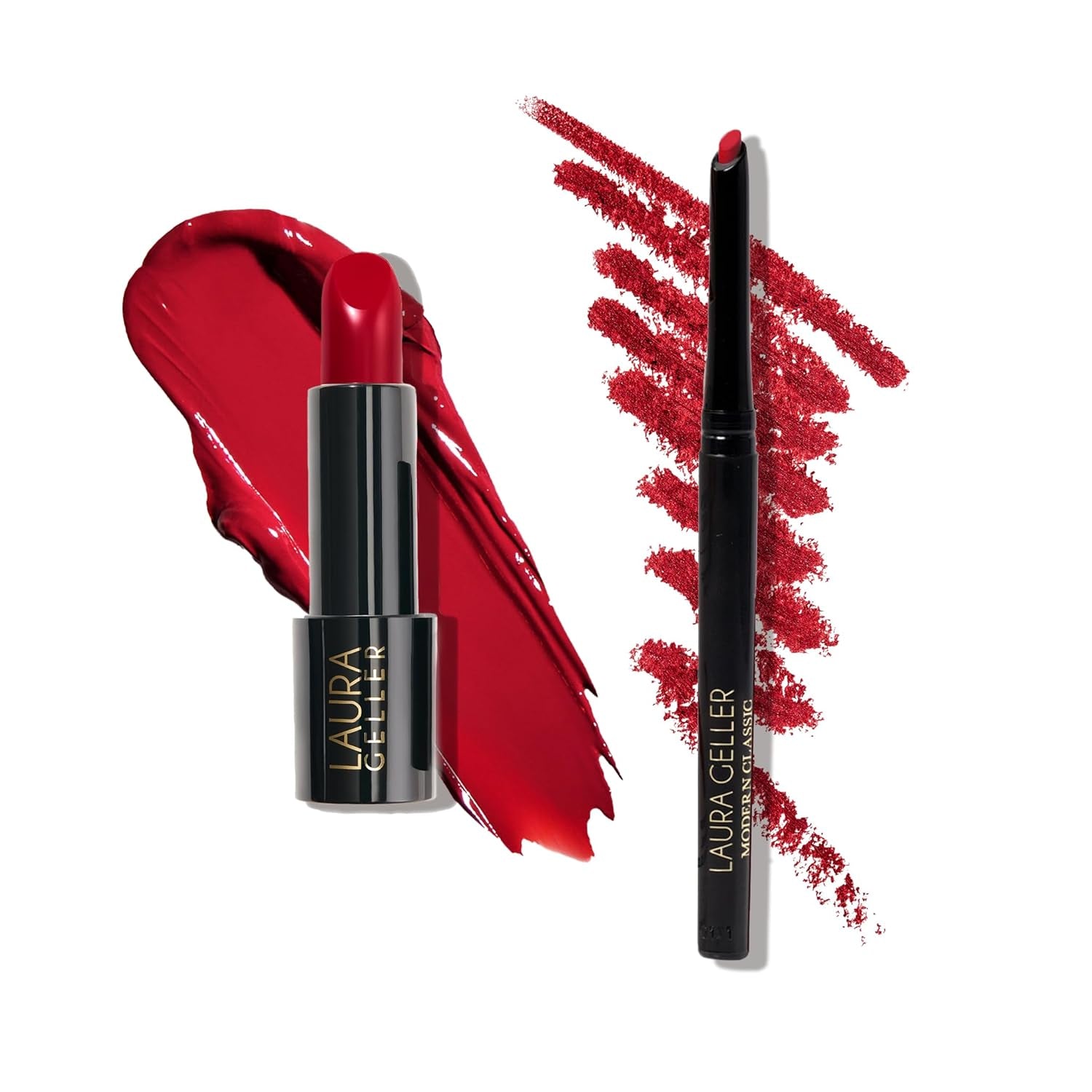LAURA GELLER NEW YORK Modern Classic Duo - Lipstick + Lip Liner - Ultra-Rich Color - Luxurious and Lightweight - Cream Finish (01 Red Radiance Lipstick + Ritzy Red Lip Liner)