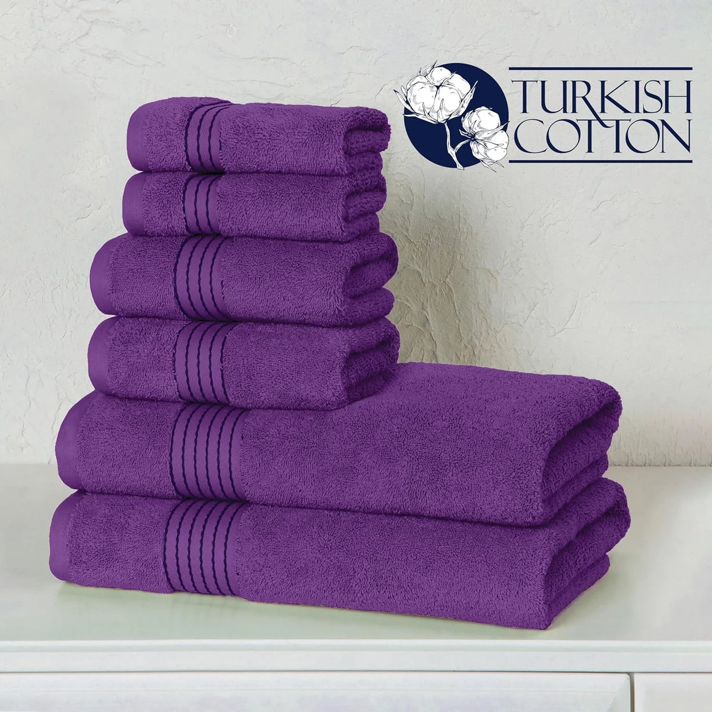 Luxury Spa and Hotel Quality Premium Cotton 6-Piece Towel Set (2 X Bath Towels, 2 X Hand Towels, 2 X Washcloths), Purple