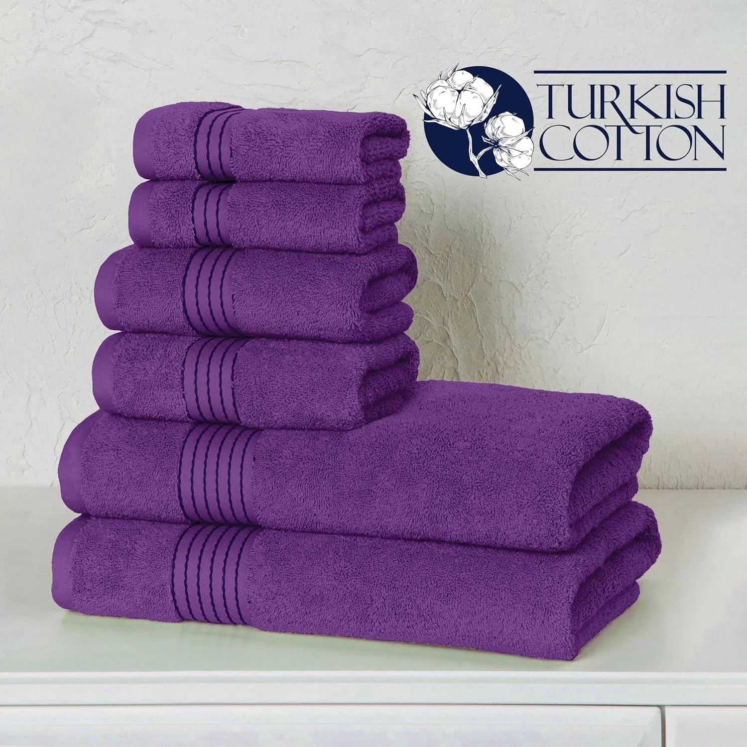 Luxury Spa and Hotel Quality Premium Cotton 6-Piece Towel Set (2 X Bath Towels, 2 X Hand Towels, 2 X Washcloths), Purple
