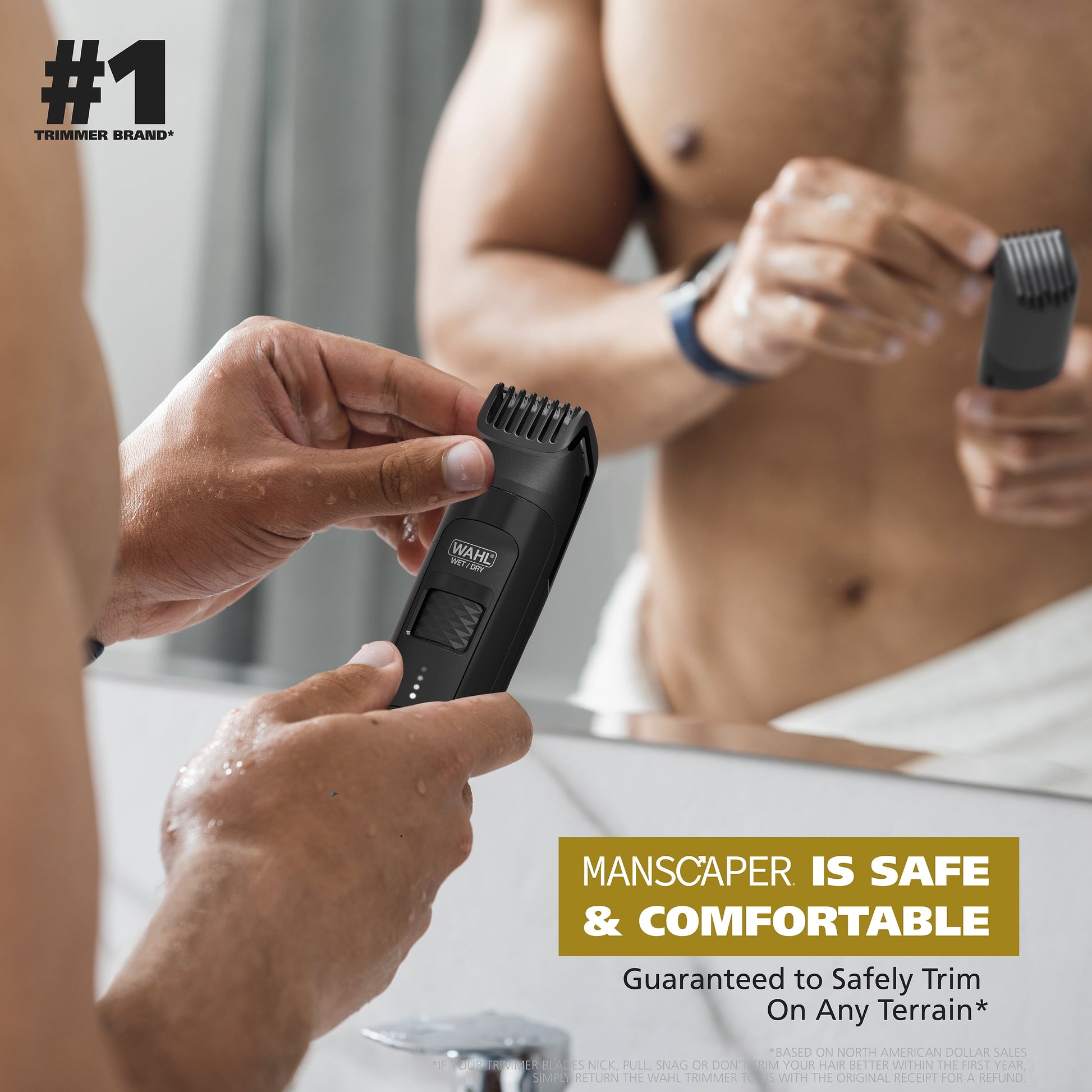 Manscaper Rechargeable Body Groomer for Men, Waterproof, Lithium Ion Battery, 1Pc, Black - 5618-100