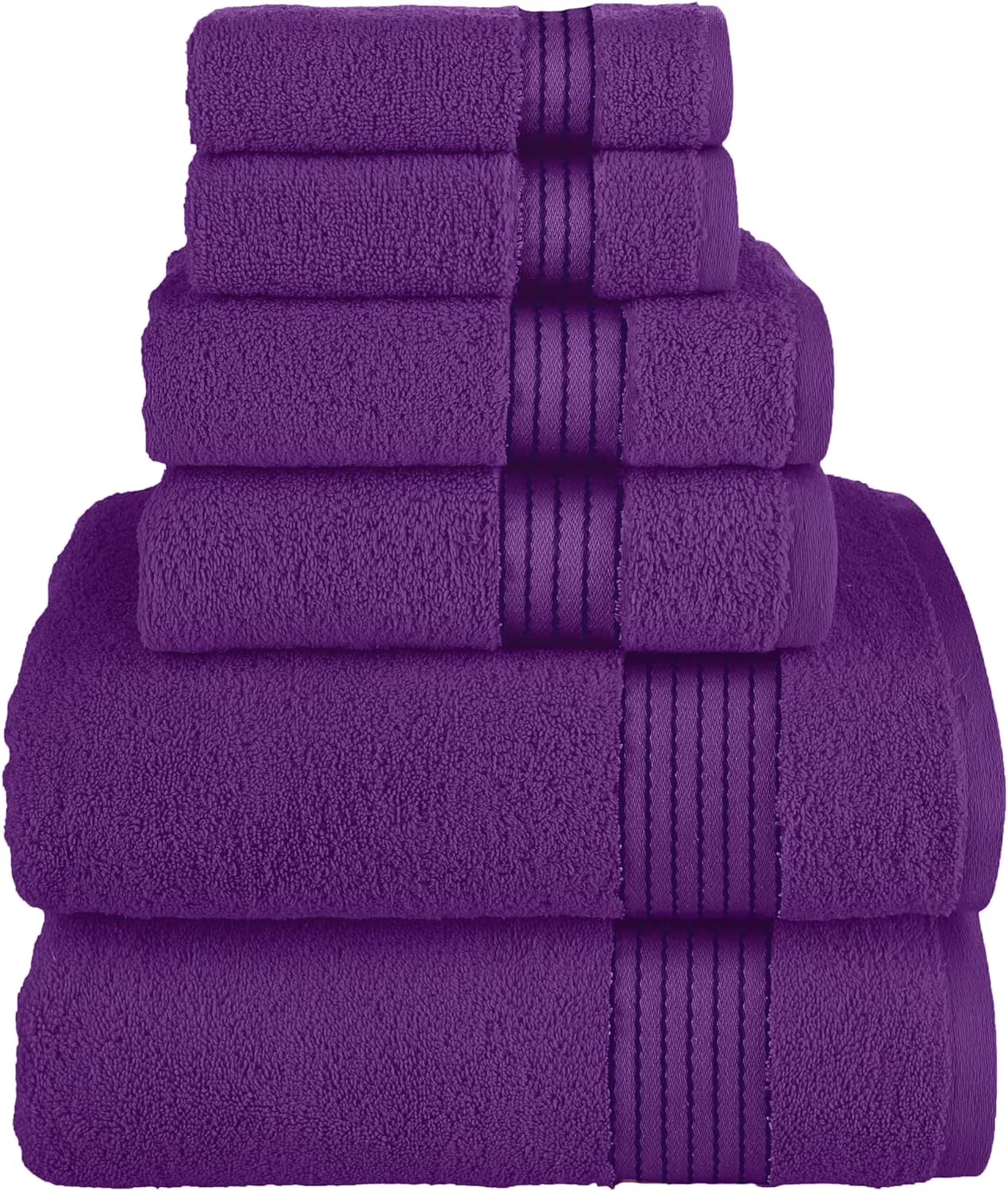 Luxury Spa and Hotel Quality Premium Cotton 6-Piece Towel Set (2 X Bath Towels, 2 X Hand Towels, 2 X Washcloths), Purple