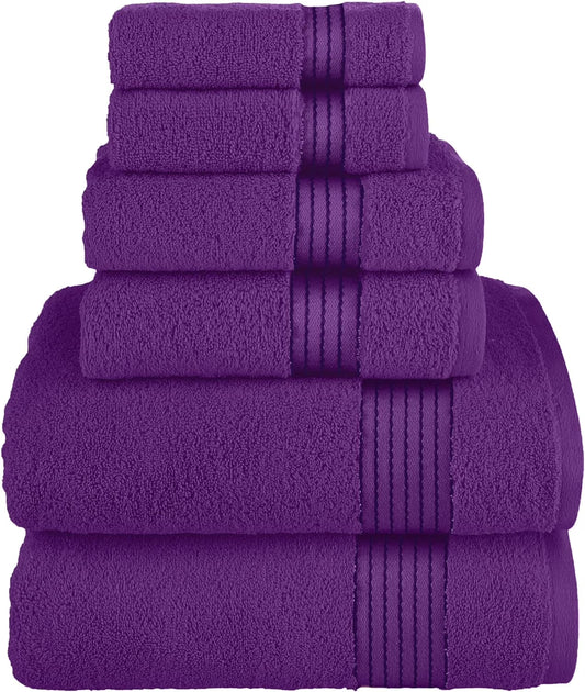 Luxury Spa and Hotel Quality Premium Cotton 6-Piece Towel Set (2 X Bath Towels, 2 X Hand Towels, 2 X Washcloths), Purple