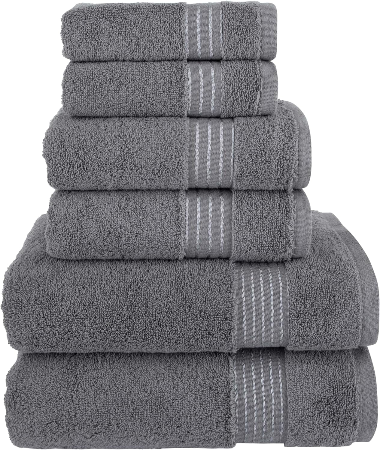 100% Cotton Luxury Bathroom Towels Set, Quick Dry, 2 Bath Towels, 2 Hand Towels, 2 Wash Cloths - 6 Piece Set, Grey