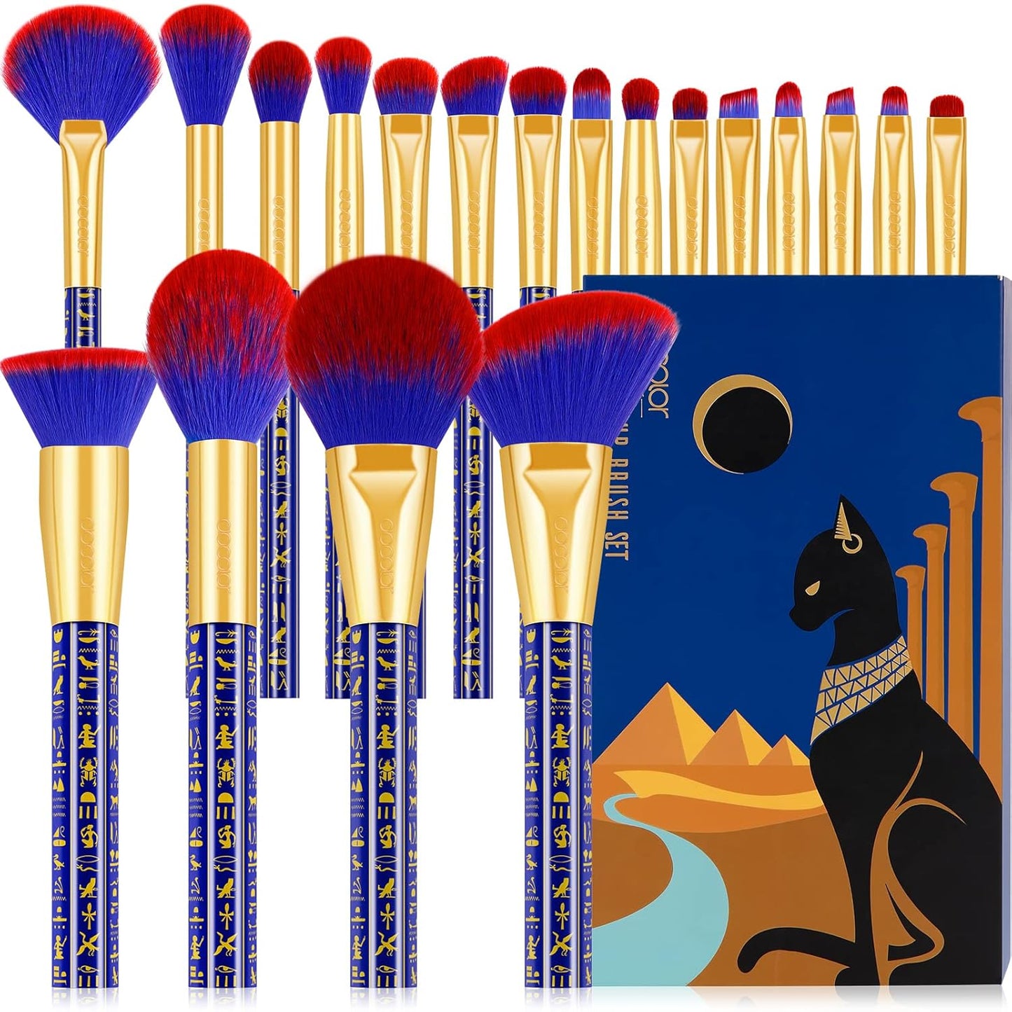 Docolor Makeup Brushes 19Pcs Makeup Brush Set Premium Gift Synthetic Powder Kabuki Foundation Contour Blush Concealer Eye Shadow Blending Liner Make up Brush Kit, Ancient Egyptian Series